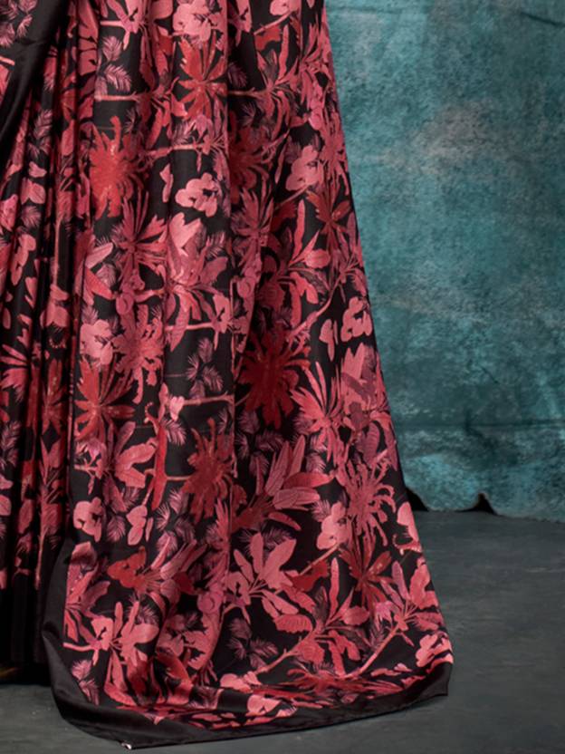 Red Printed Chanderi Crepe Saree with Unstitched Blouse