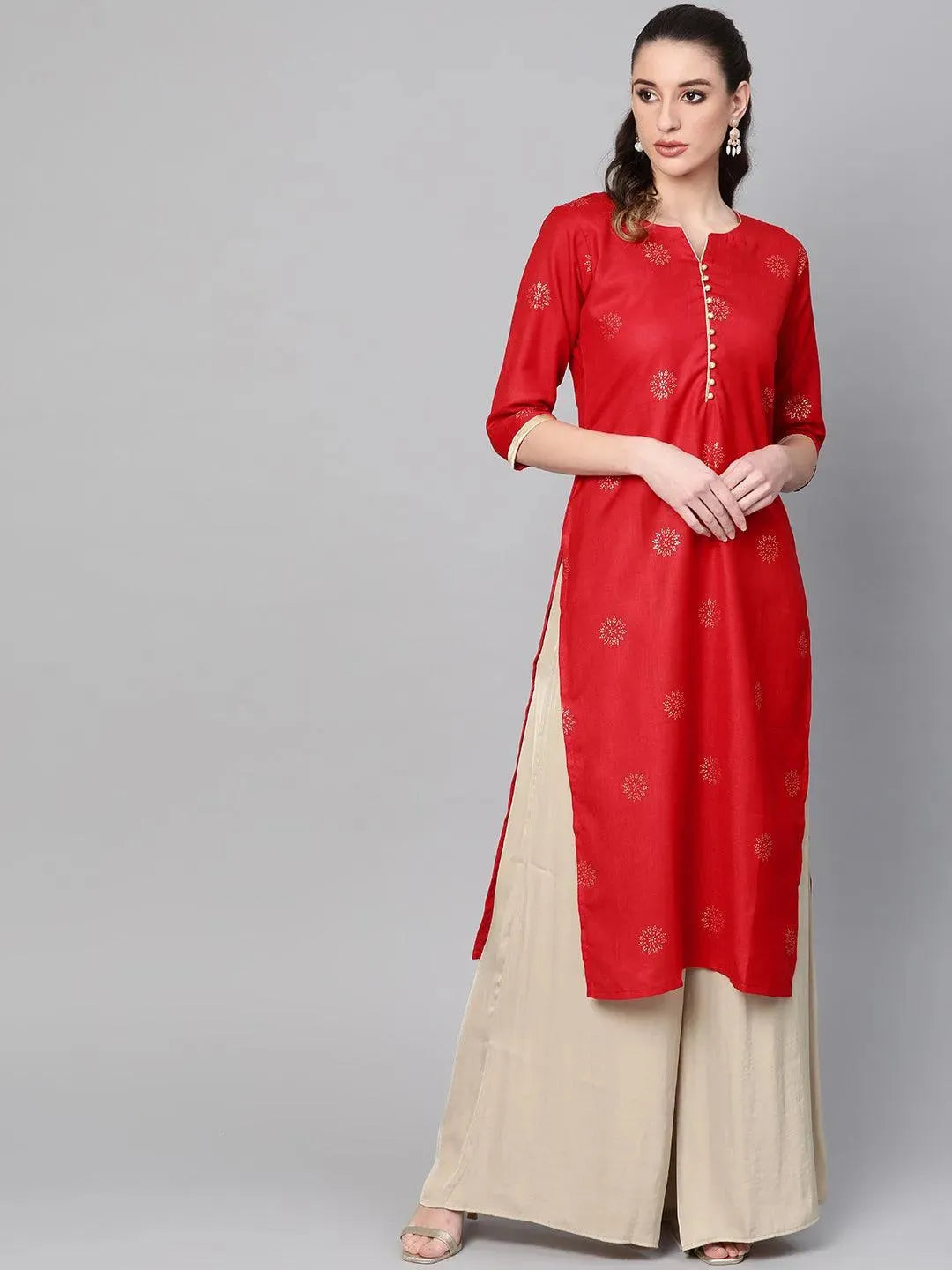 Anouk Red Printed Cotton Kurta