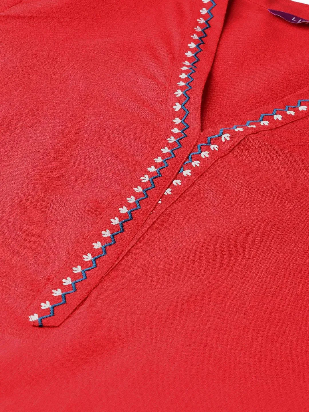 Anouk Red Printed Cotton Kurta