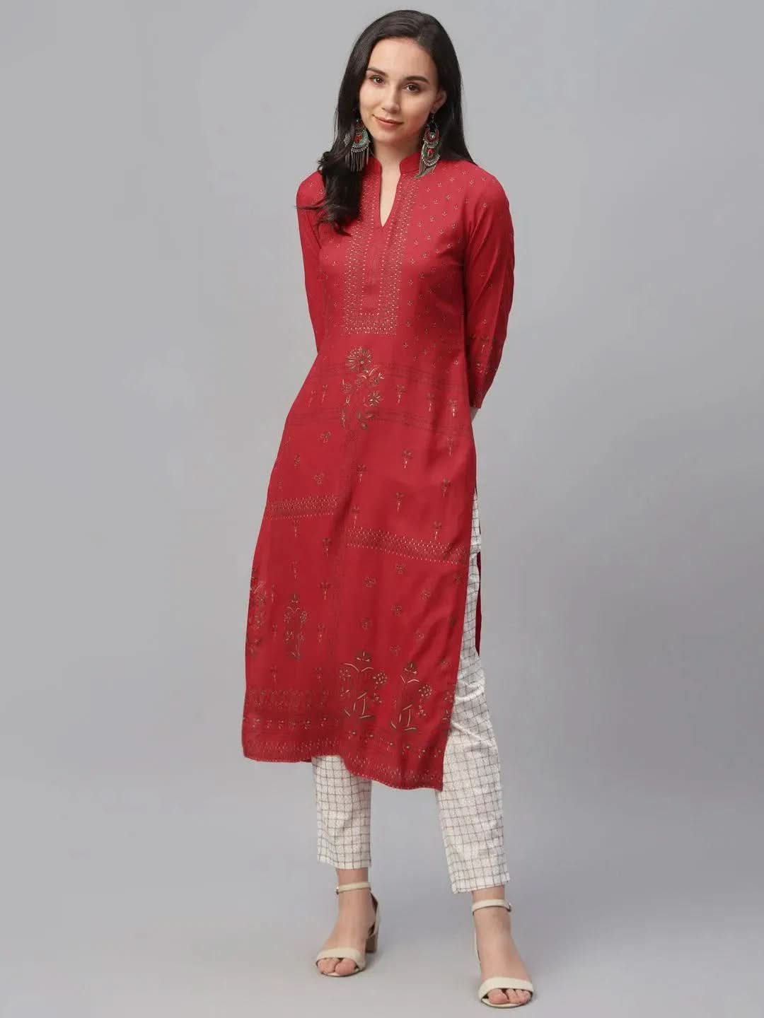 Anouk Red Printed Rayon Kurta