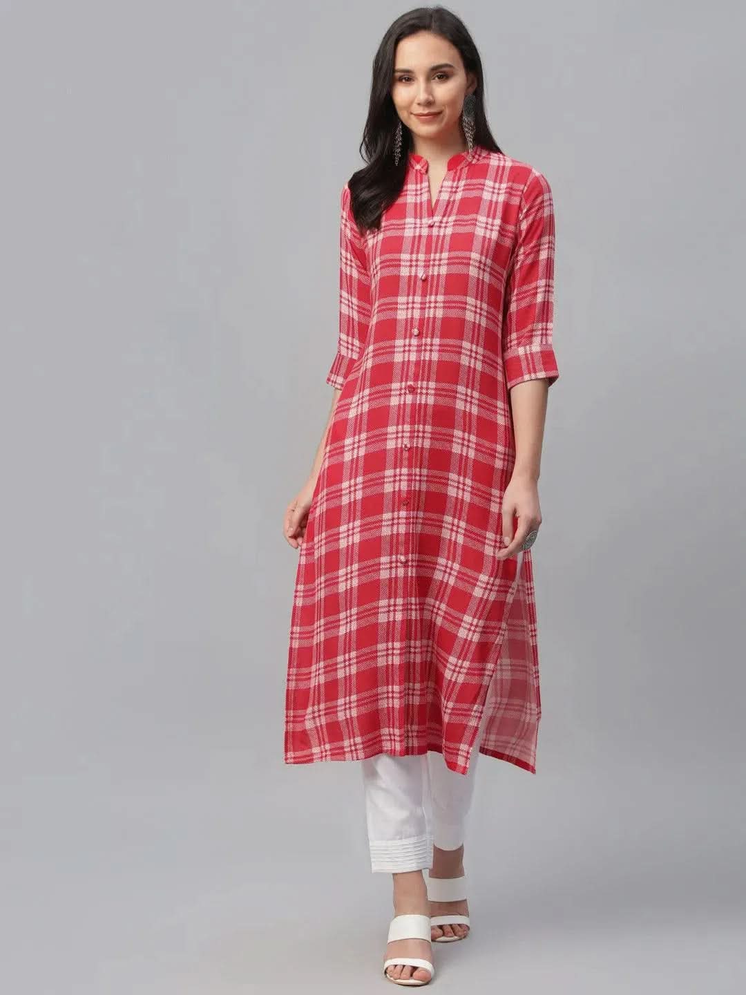 Anouk Red Printed Rayon Kurta