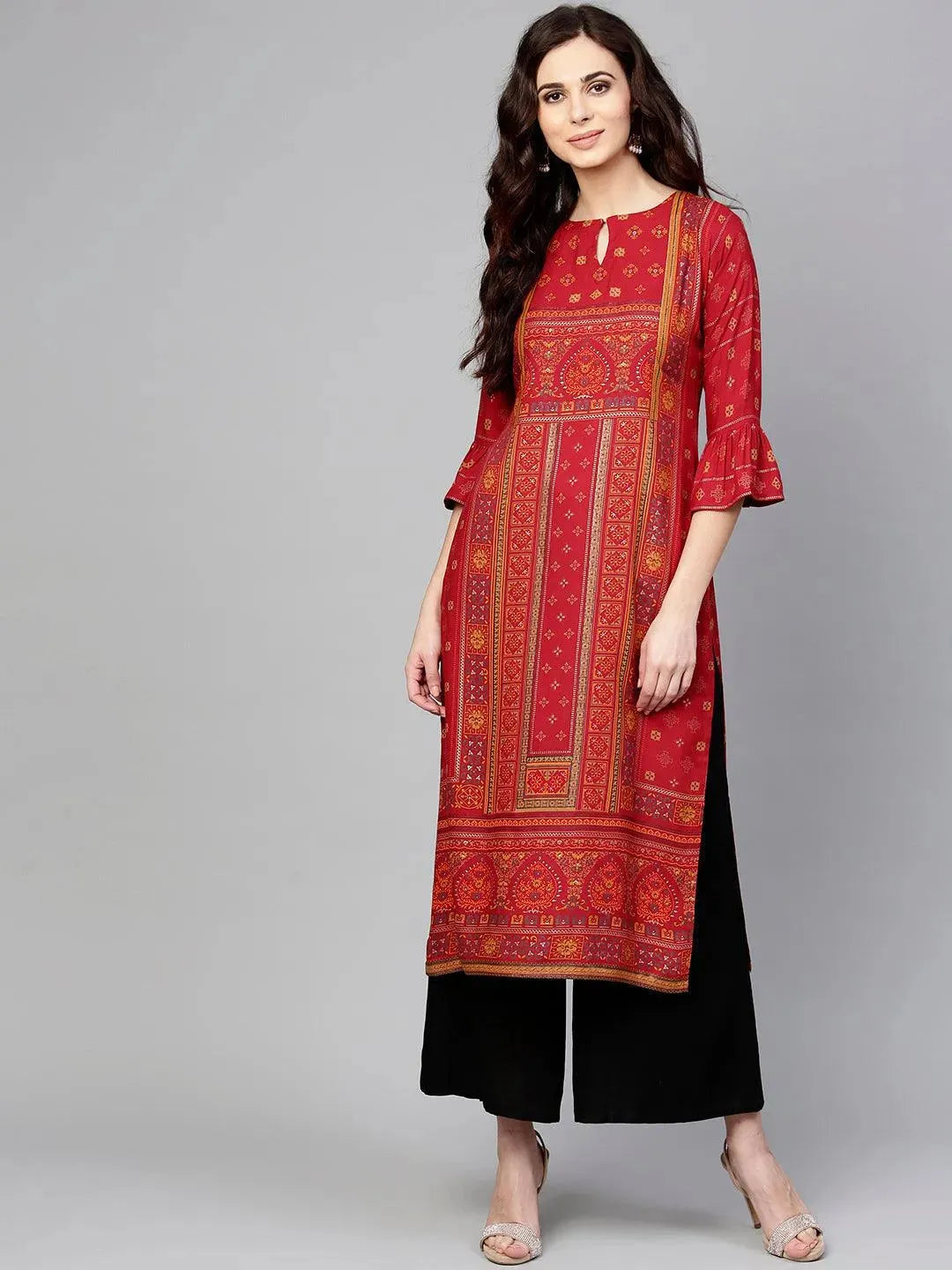 Anouk Red Printed Rayon Kurta