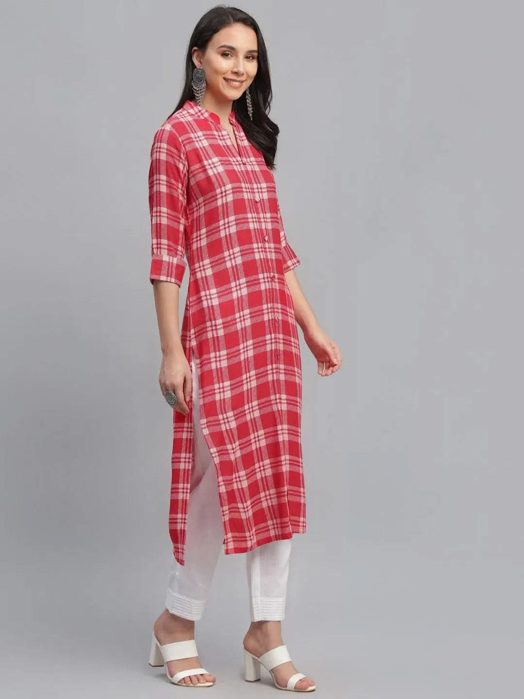 Anouk Red Printed Rayon Kurta