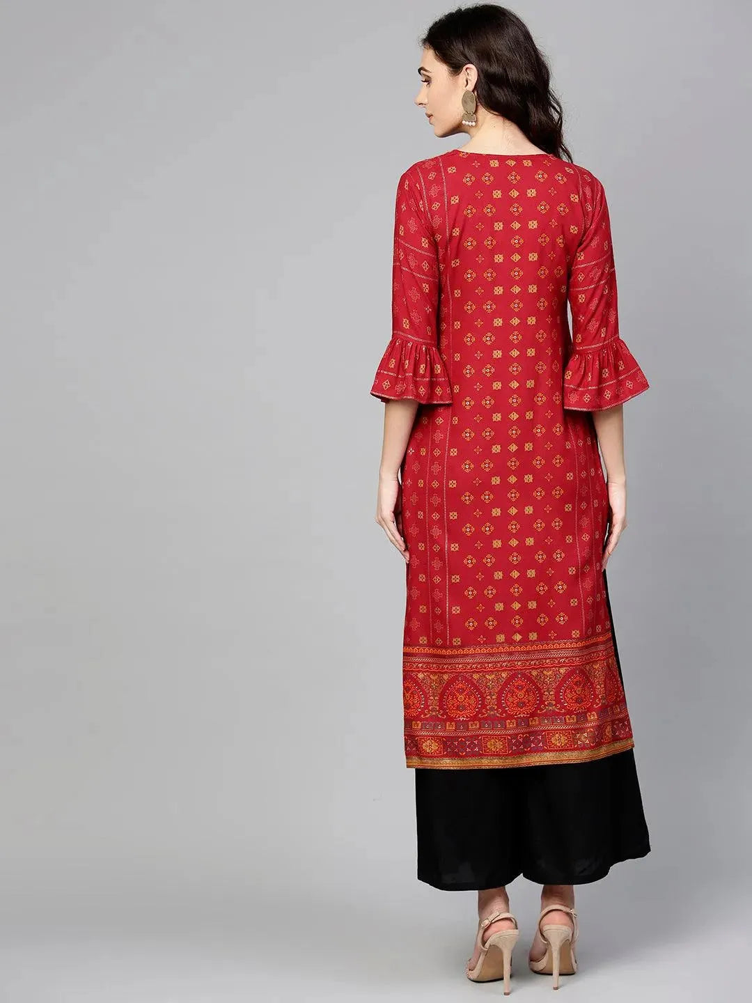 Anouk Red Printed Rayon Kurta