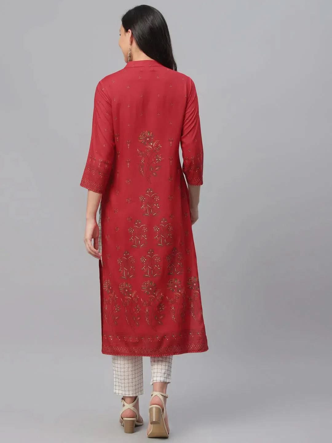 Anouk Red Printed Rayon Kurta