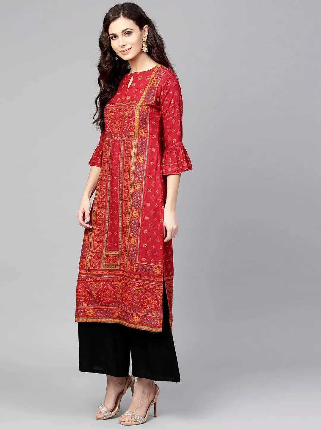Anouk Red Printed Rayon Kurta