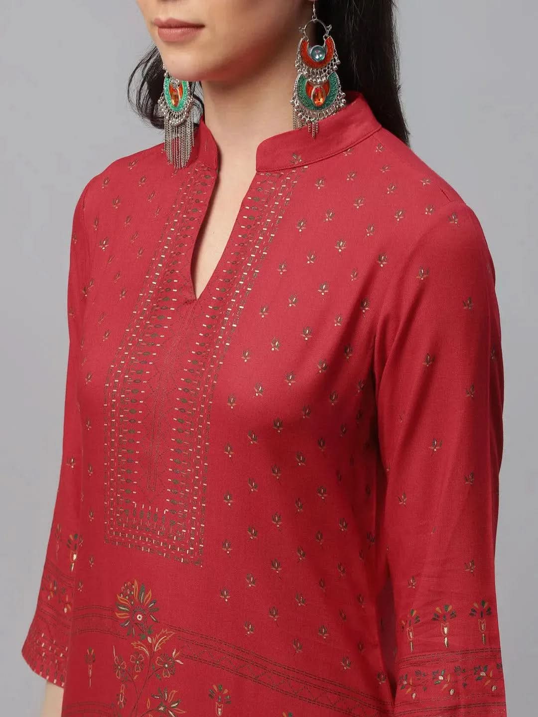 Anouk Red Printed Rayon Kurta