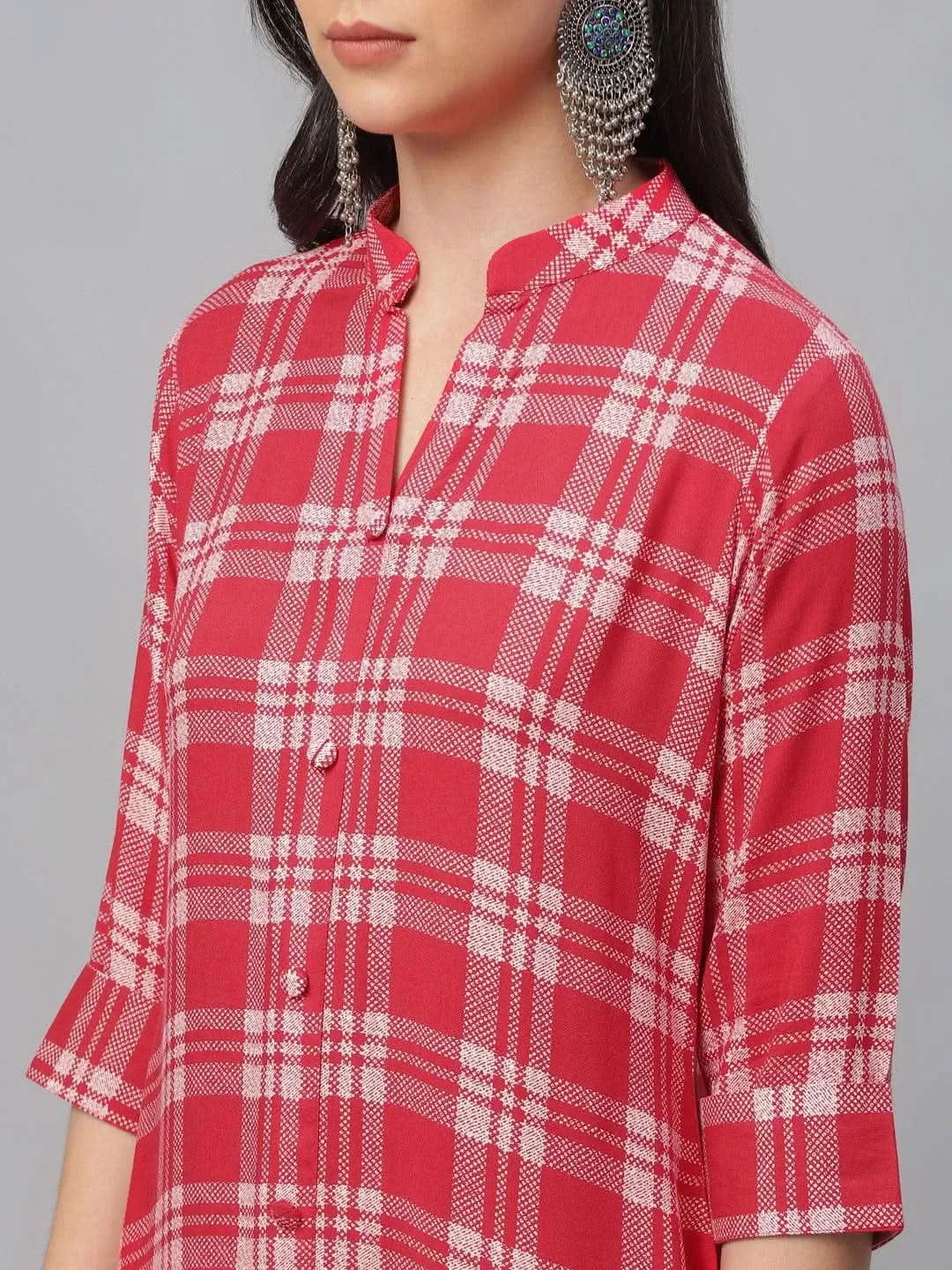 Anouk Red Printed Rayon Kurta