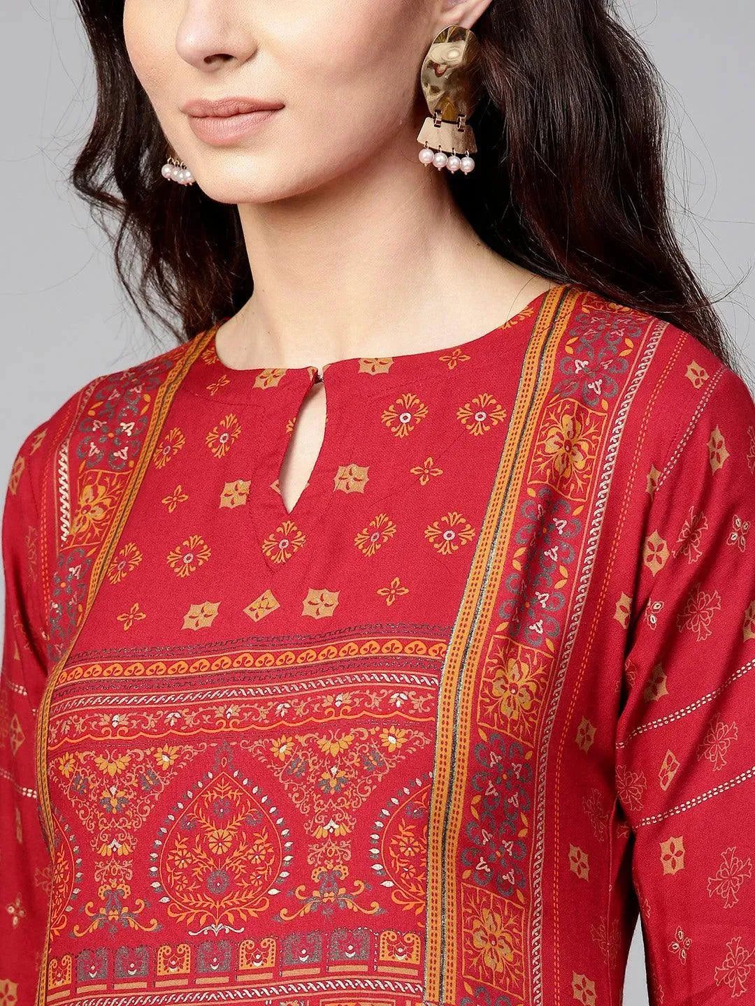 Anouk Red Printed Rayon Kurta
