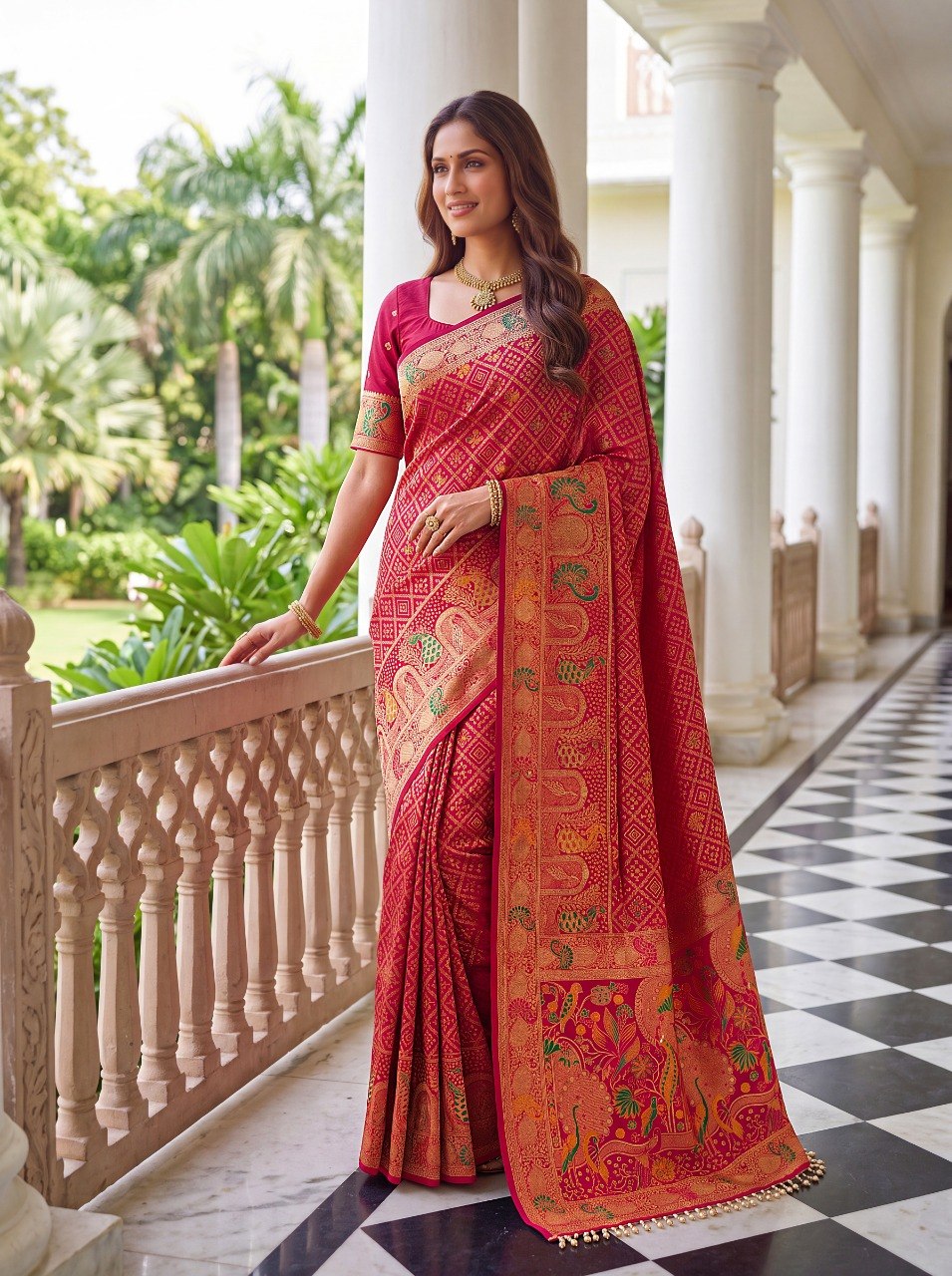 Red Pure Nylon Saree with Zari Work