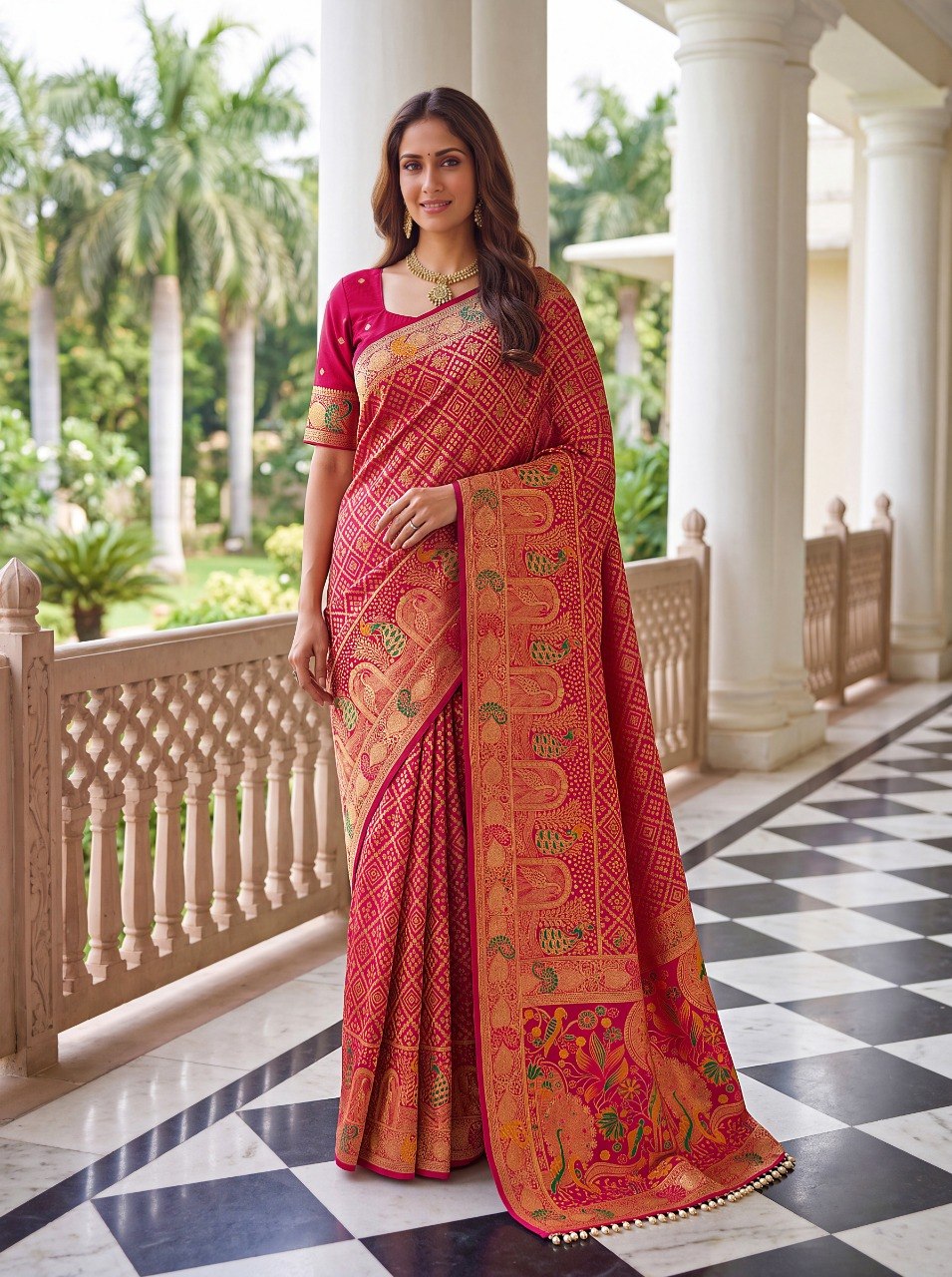 Red Pure Nylon Saree with Zari Work