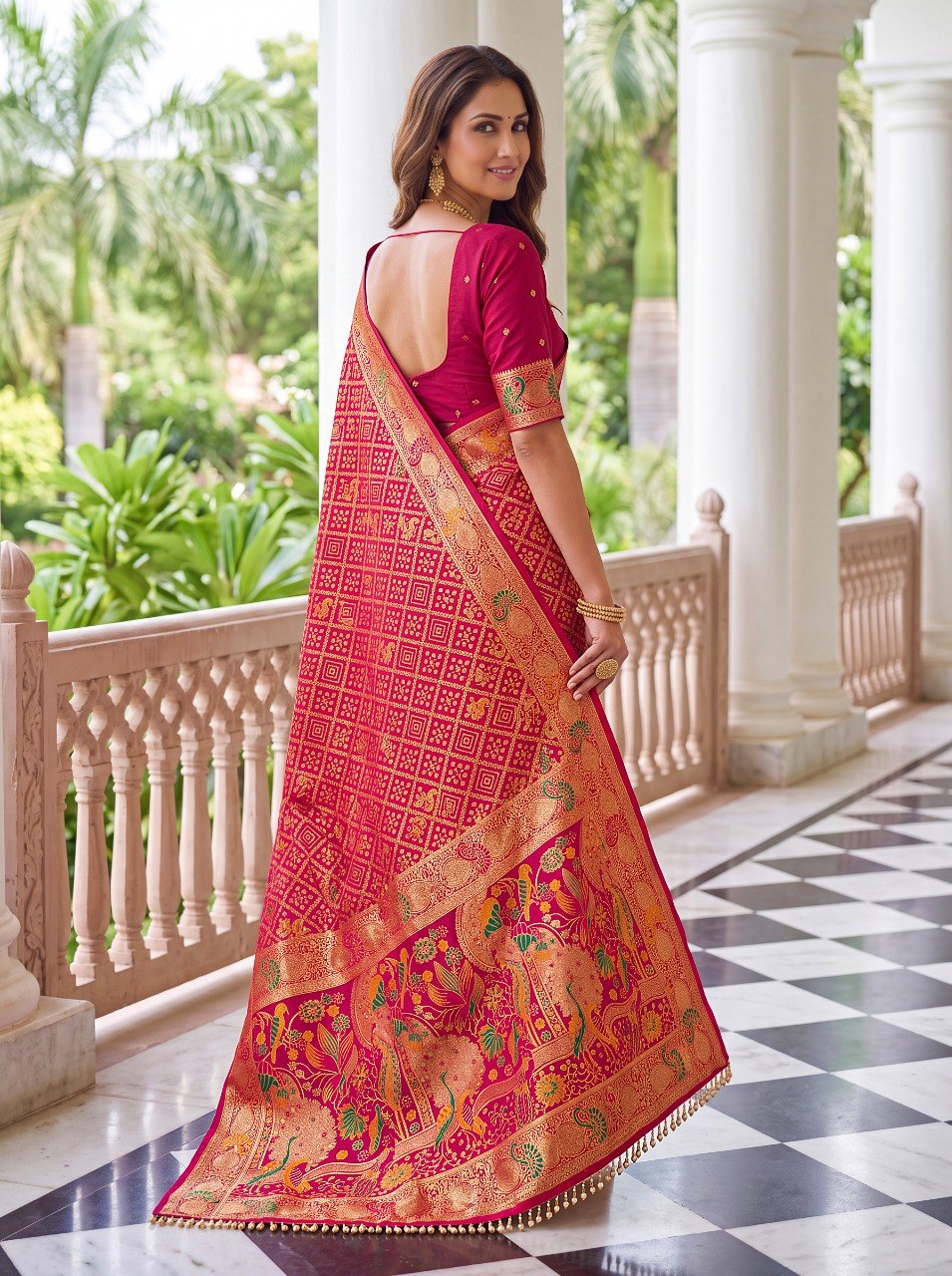 Red Pure Nylon Saree with Zari Work