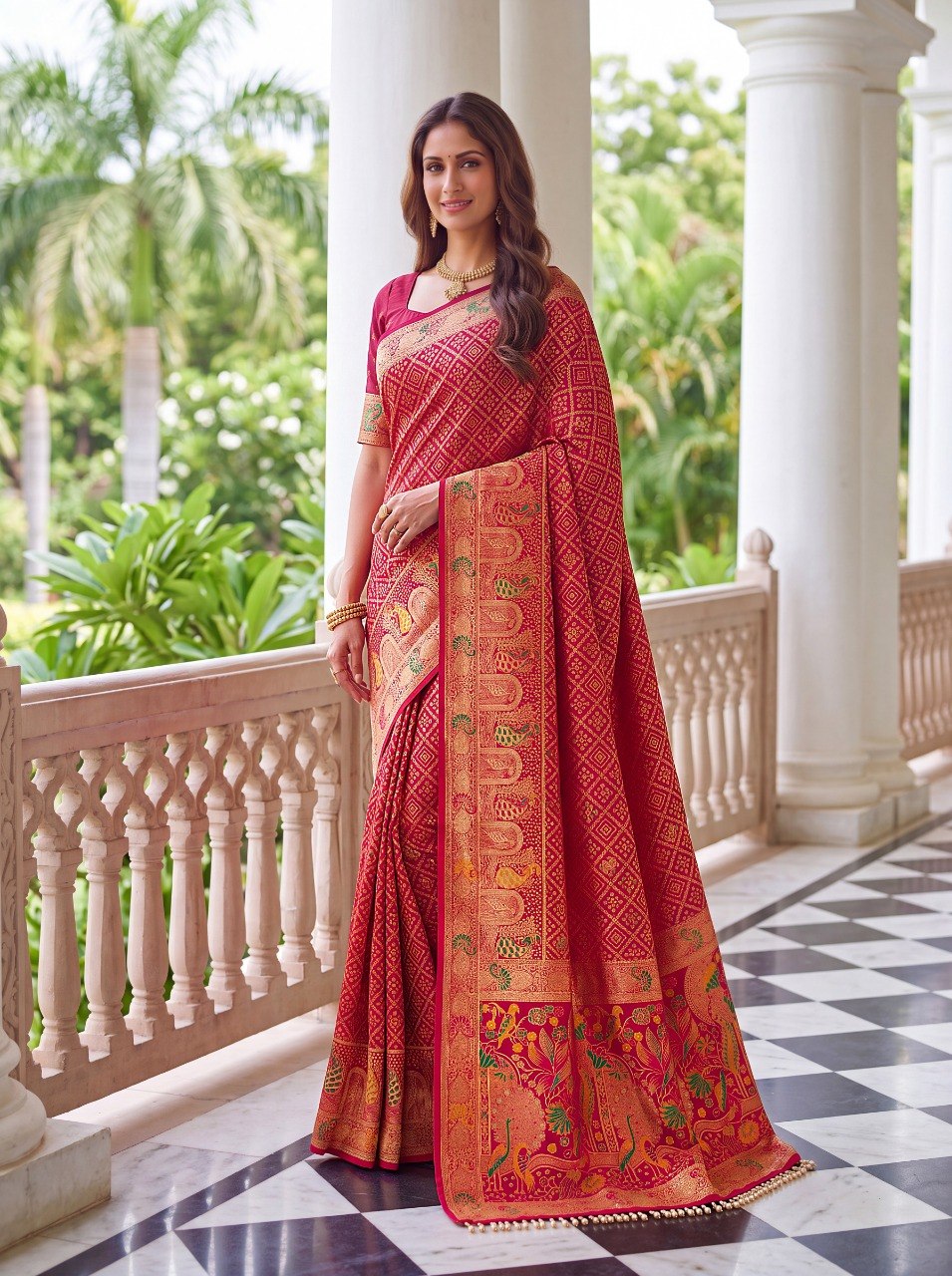 Red Pure Nylon Saree with Zari Work