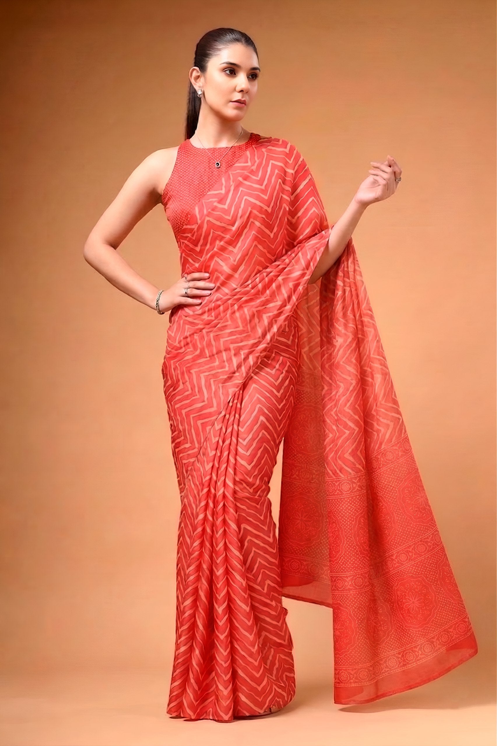 Red Satin Silk Printed Saree