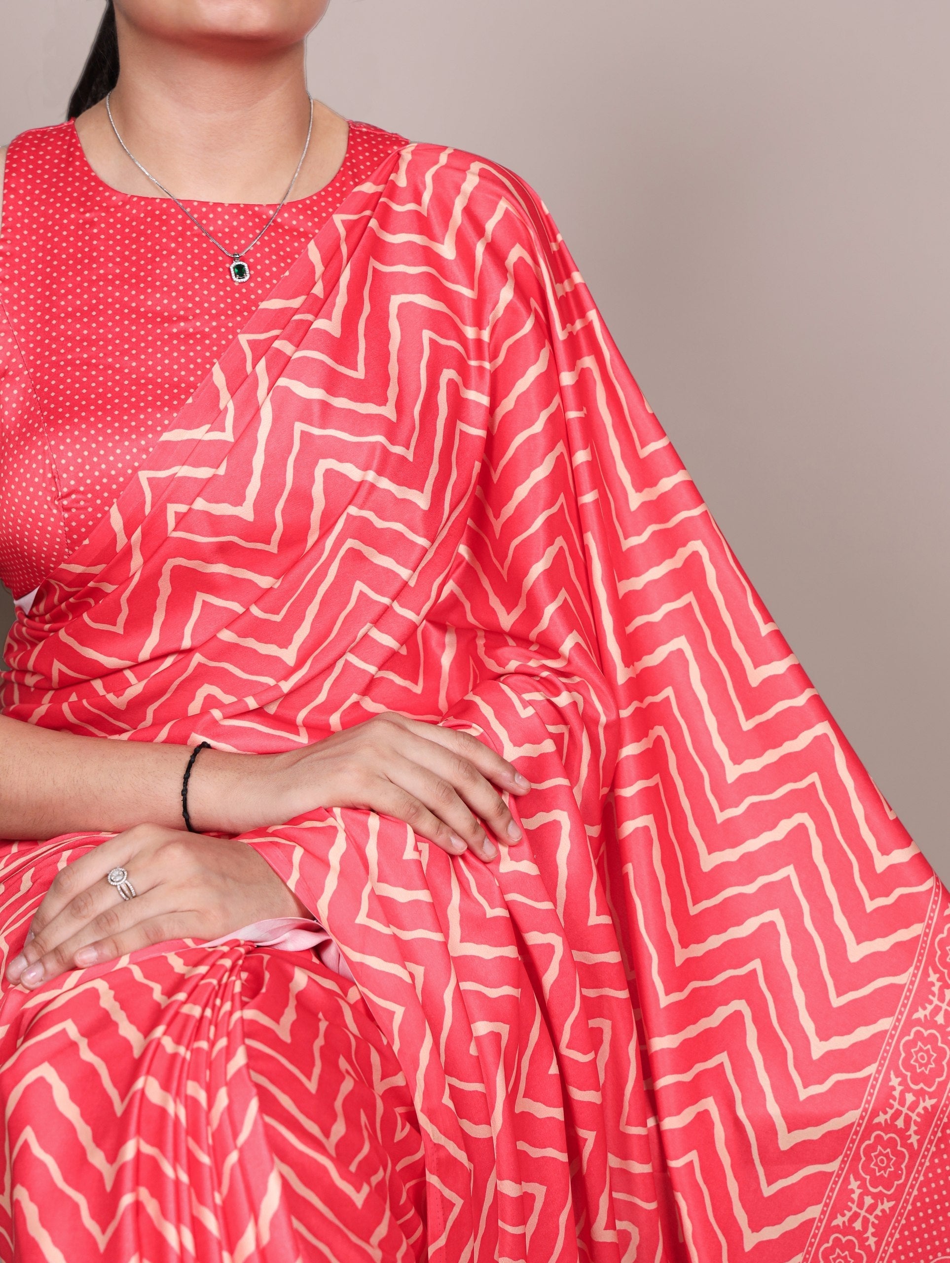 Red Satin Silk Printed Saree