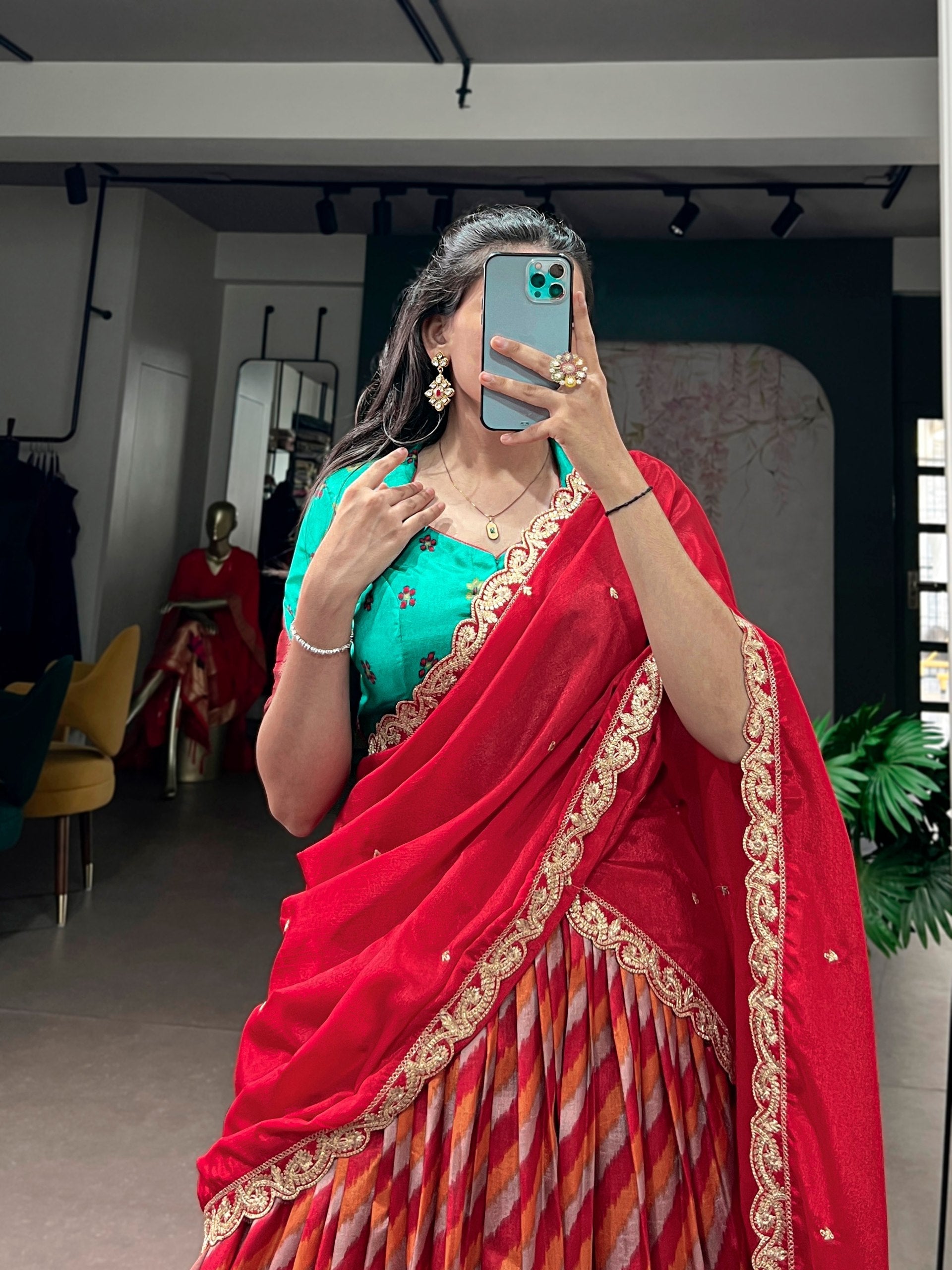Red Silk Leheriya Print Lehenga Choli