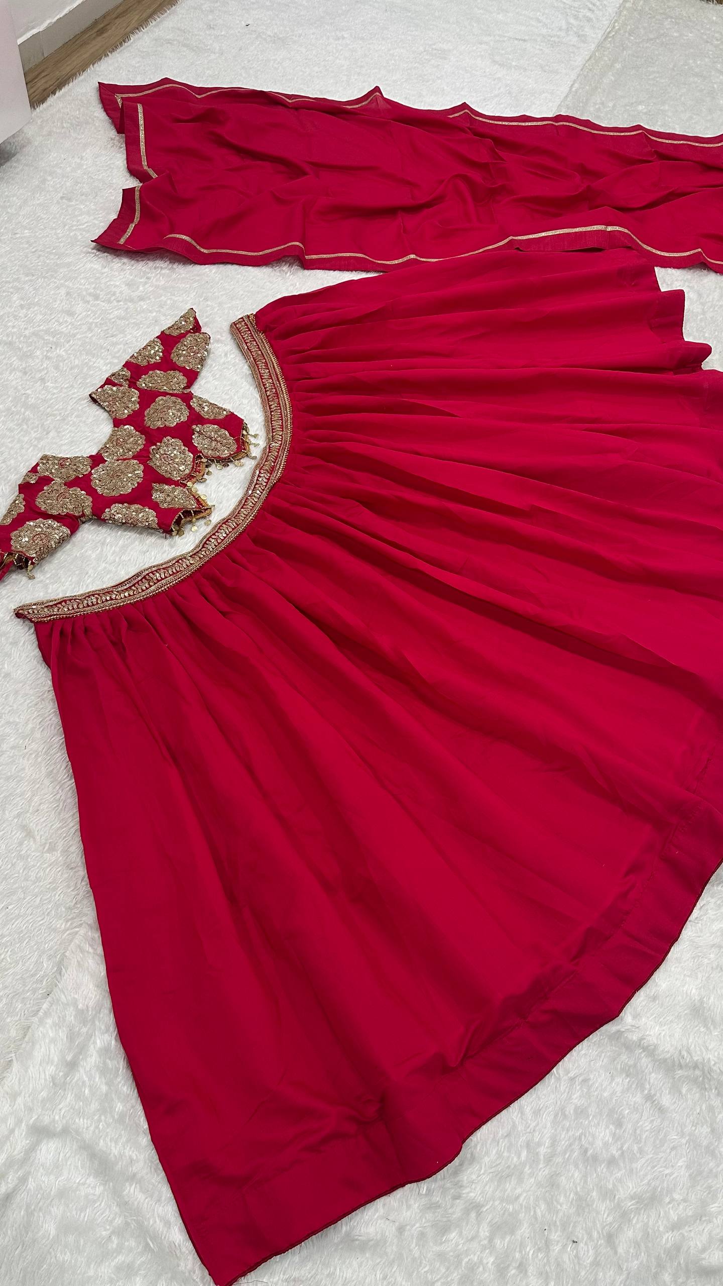 Red Silk Sequins & Dori Work Lehenga Set