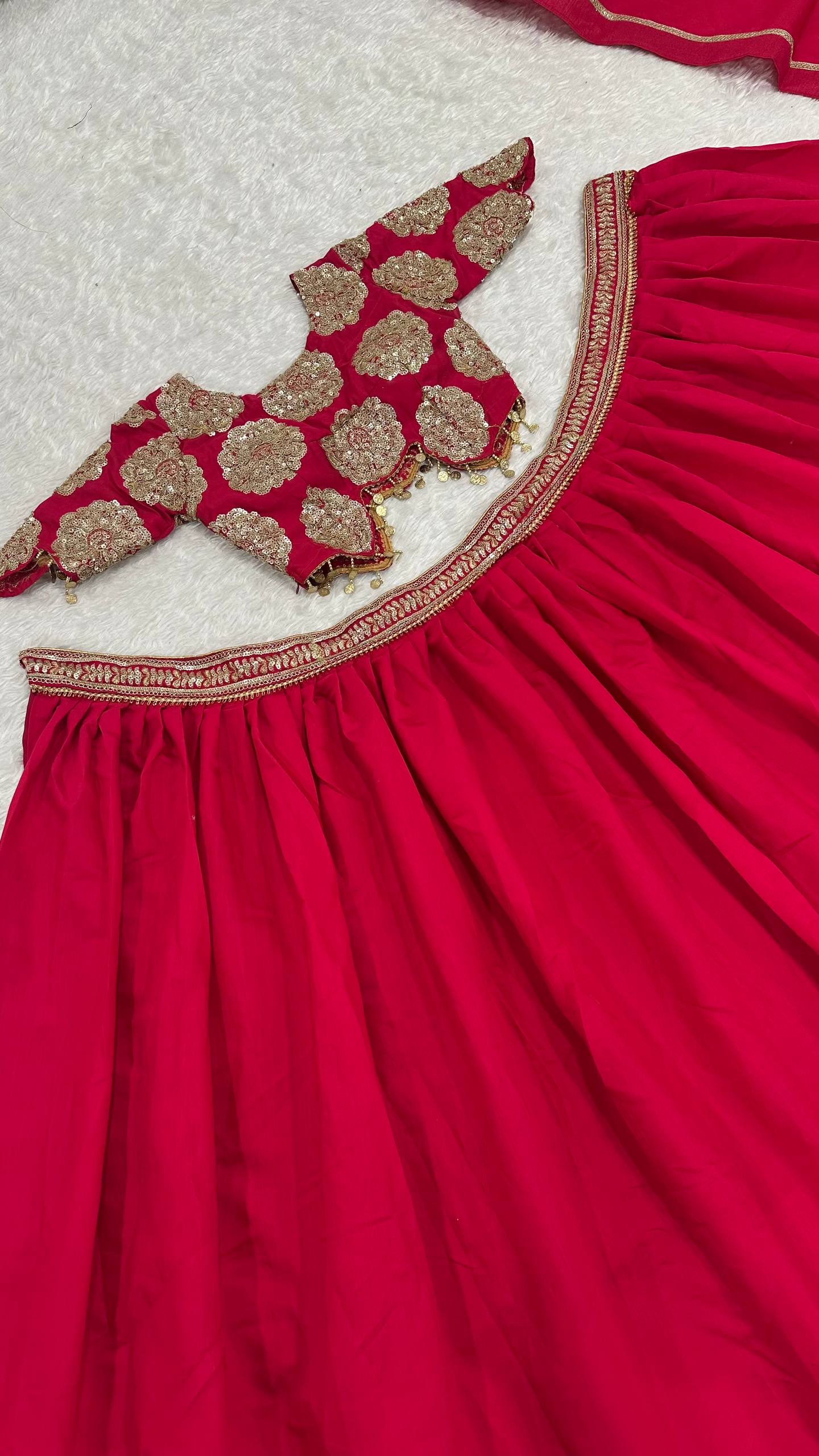 Red Silk Sequins & Dori Work Lehenga Set