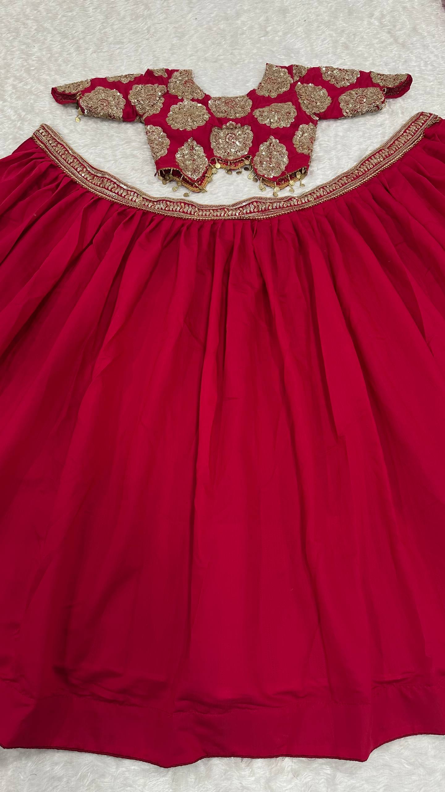 Red Silk Sequins & Dori Work Lehenga Set
