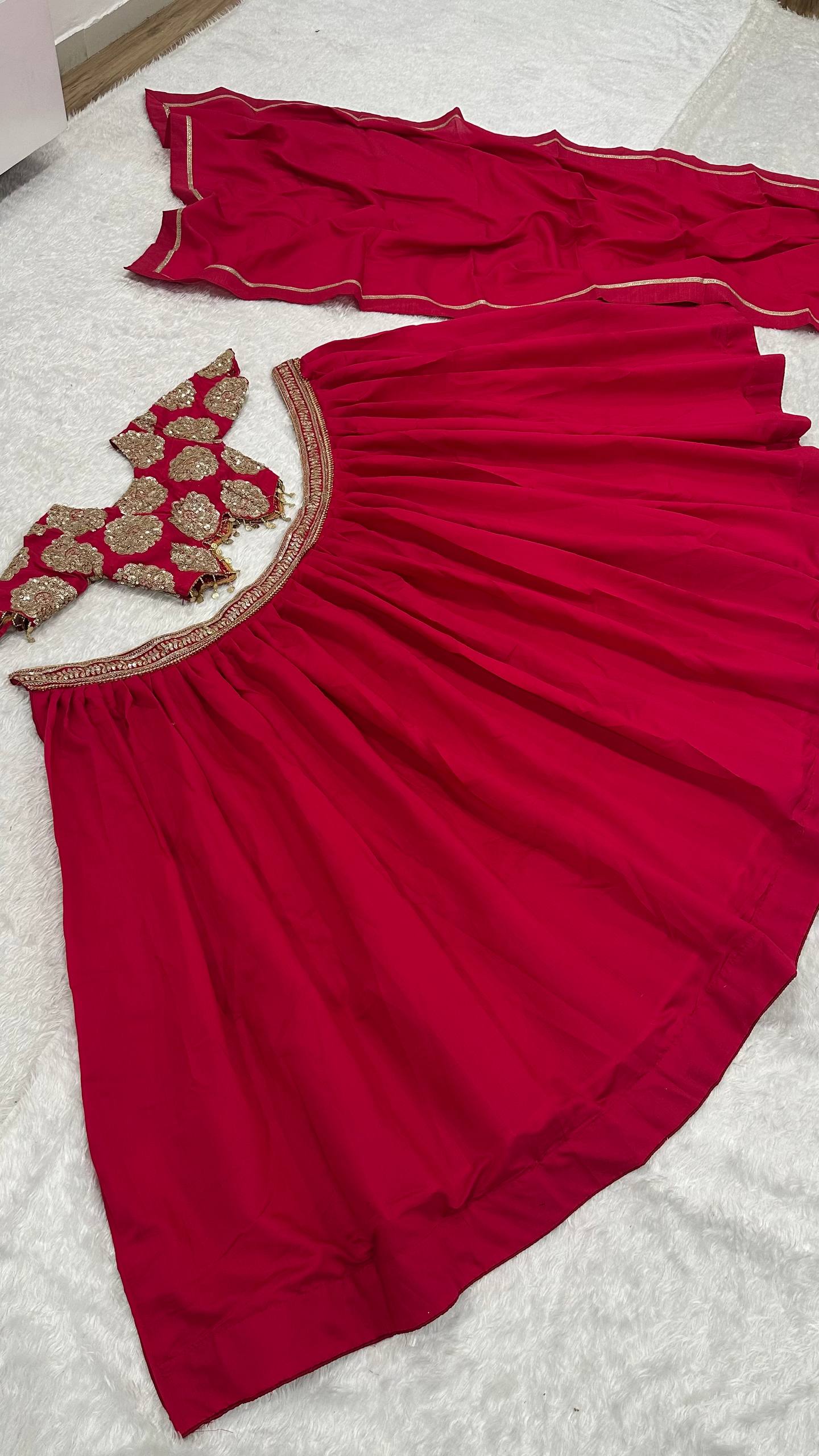 Red Silk Sequins & Dori Work Lehenga Set