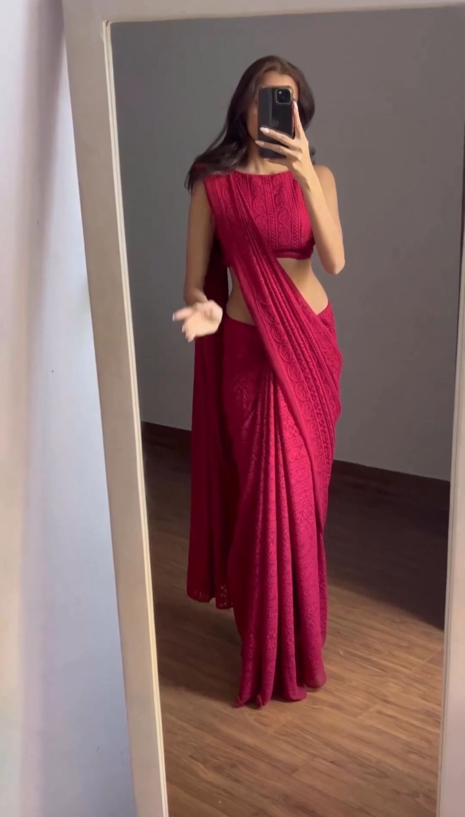 Pink Soft Georgette Lucknowi Work Saree with Unstitched Blouse Elegant Ethnic Wear