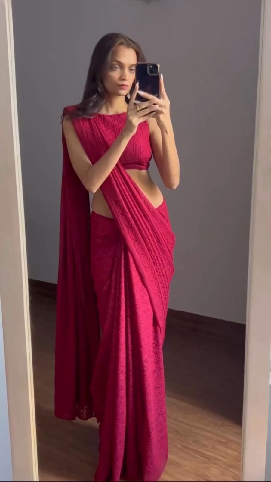 Pink Soft Georgette Lucknowi Work Saree with Unstitched Blouse Elegant Ethnic Wear