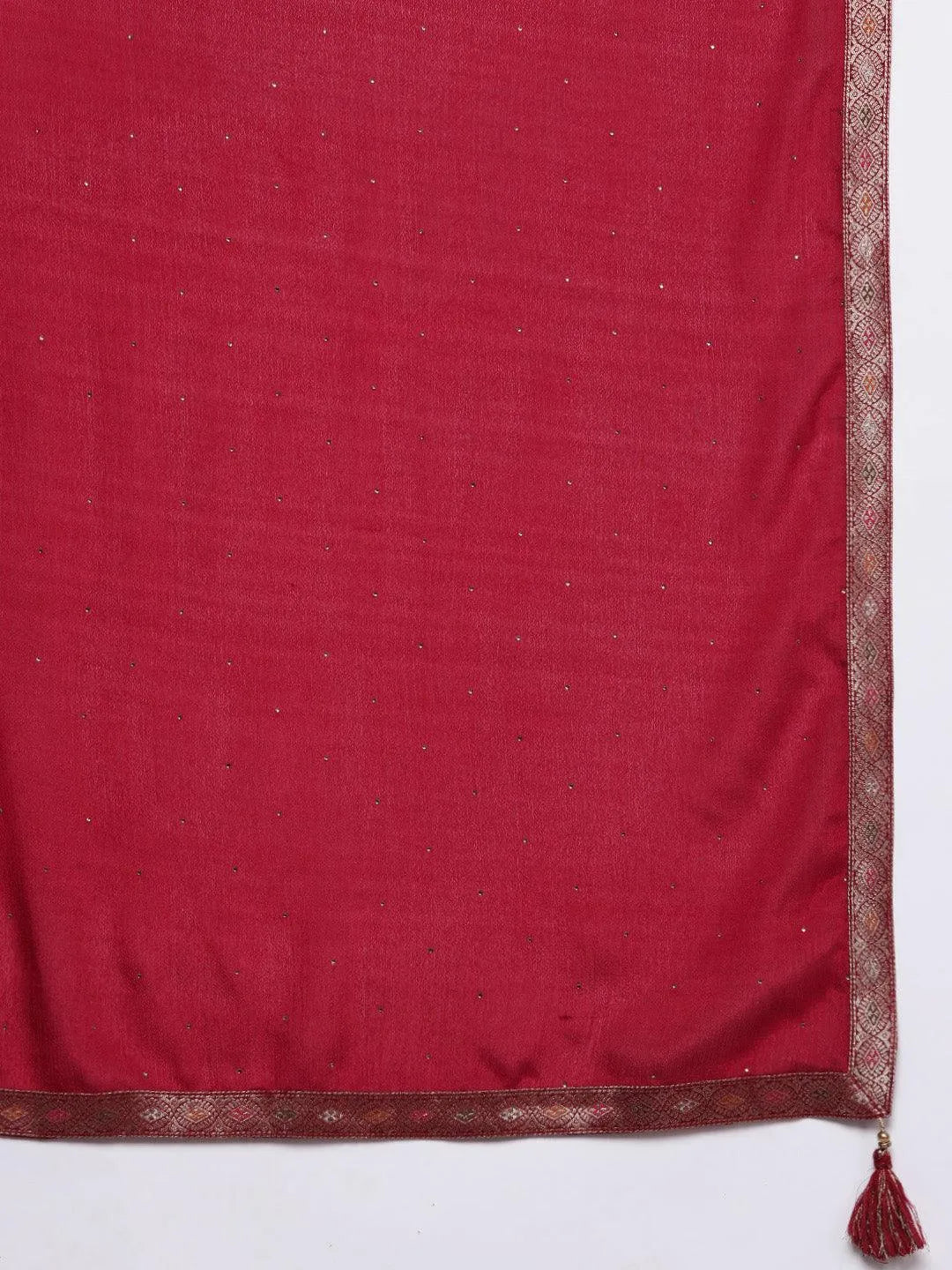 Anouk Red Woven Design Silk Blend Straight Suit With Dupatta