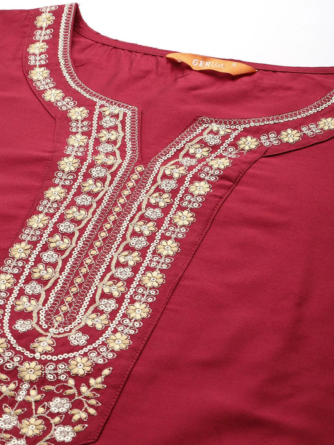 Anouk Red Yoke Design Silk Blend Straight Suit With Dupatta