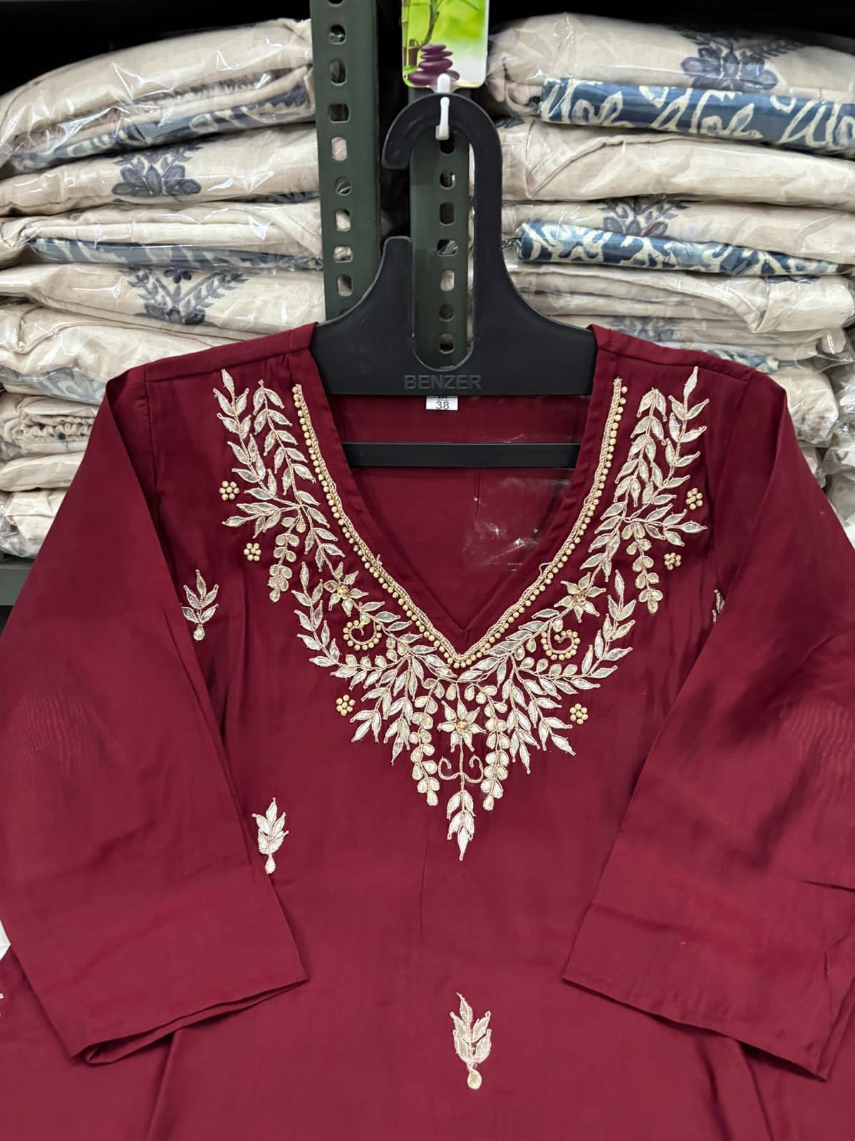 Roman Modal Silk Kurti Pant Set with Gota Patti & Chiffon Jacquard Dupatta