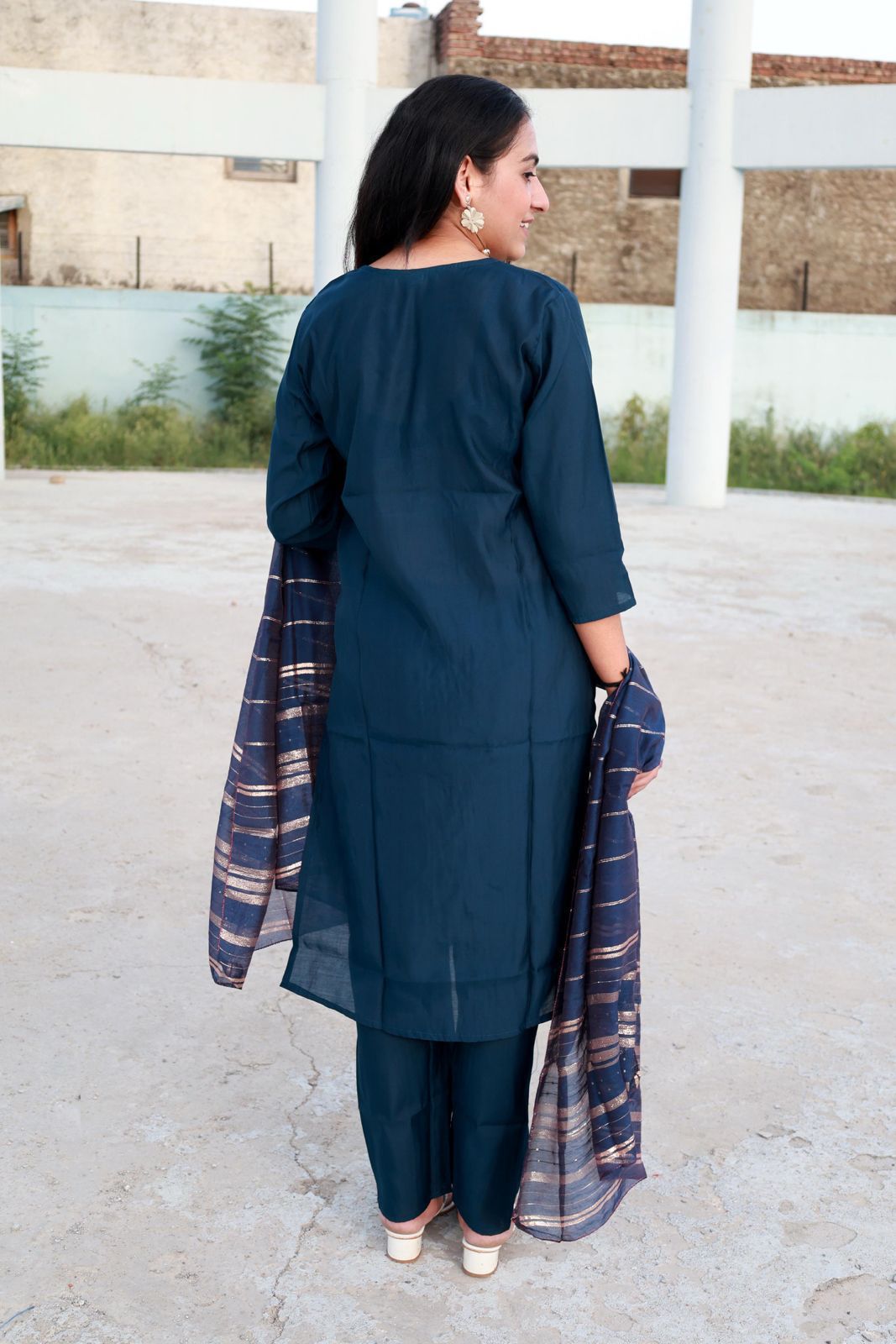 Roman Modal Silk Kurti Set with Chiffon Dupatta & Gota Patti Work