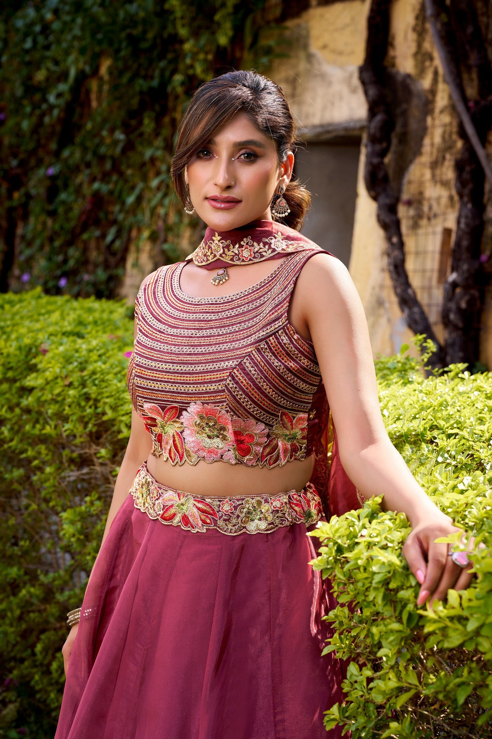 Rose Gold Silk Sequins & Thread Embroidered Lehenga Choli Set