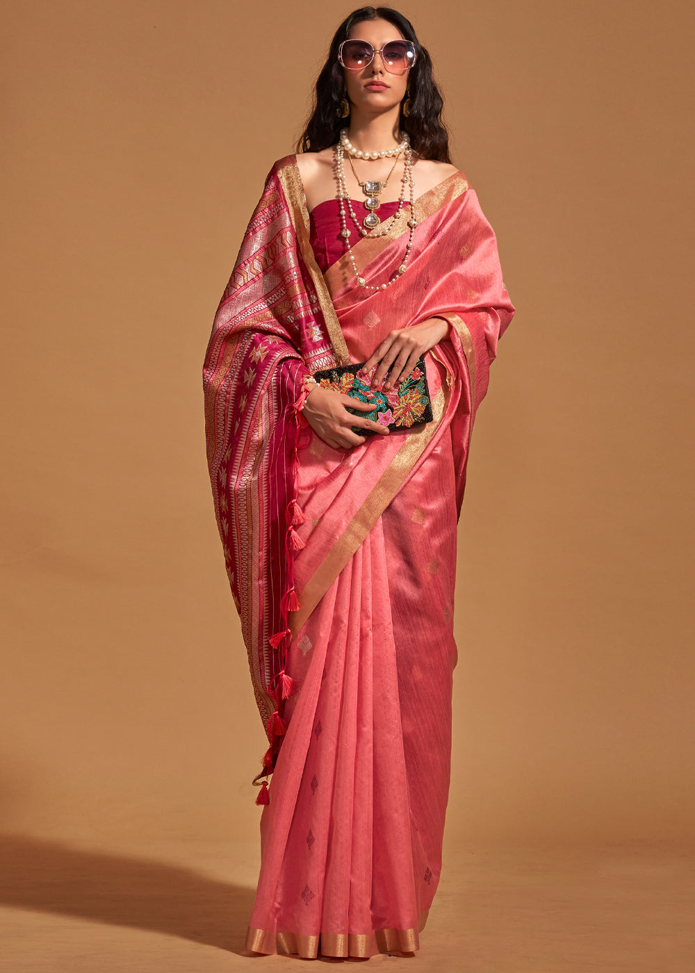 Rose Pink Elegant Banarasi Blended Silk Saree with Intricate Timeless Design – Ideal for Grand Occasions