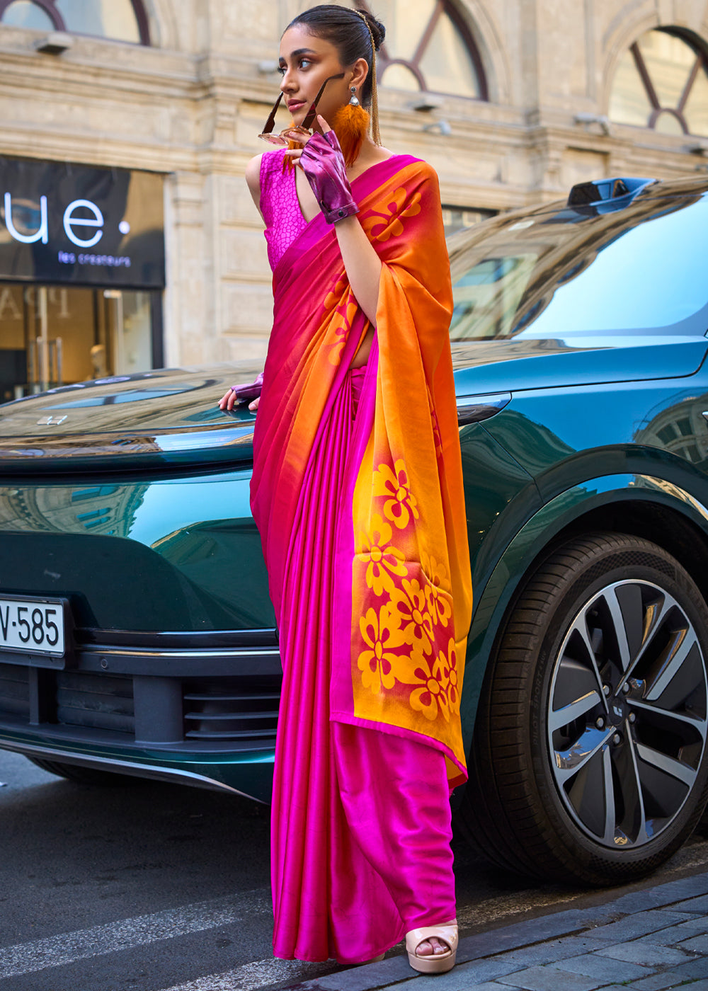 Rose Pink Elegant Satin Crepe Saree – A Perfect Blend of Luxury & Grace