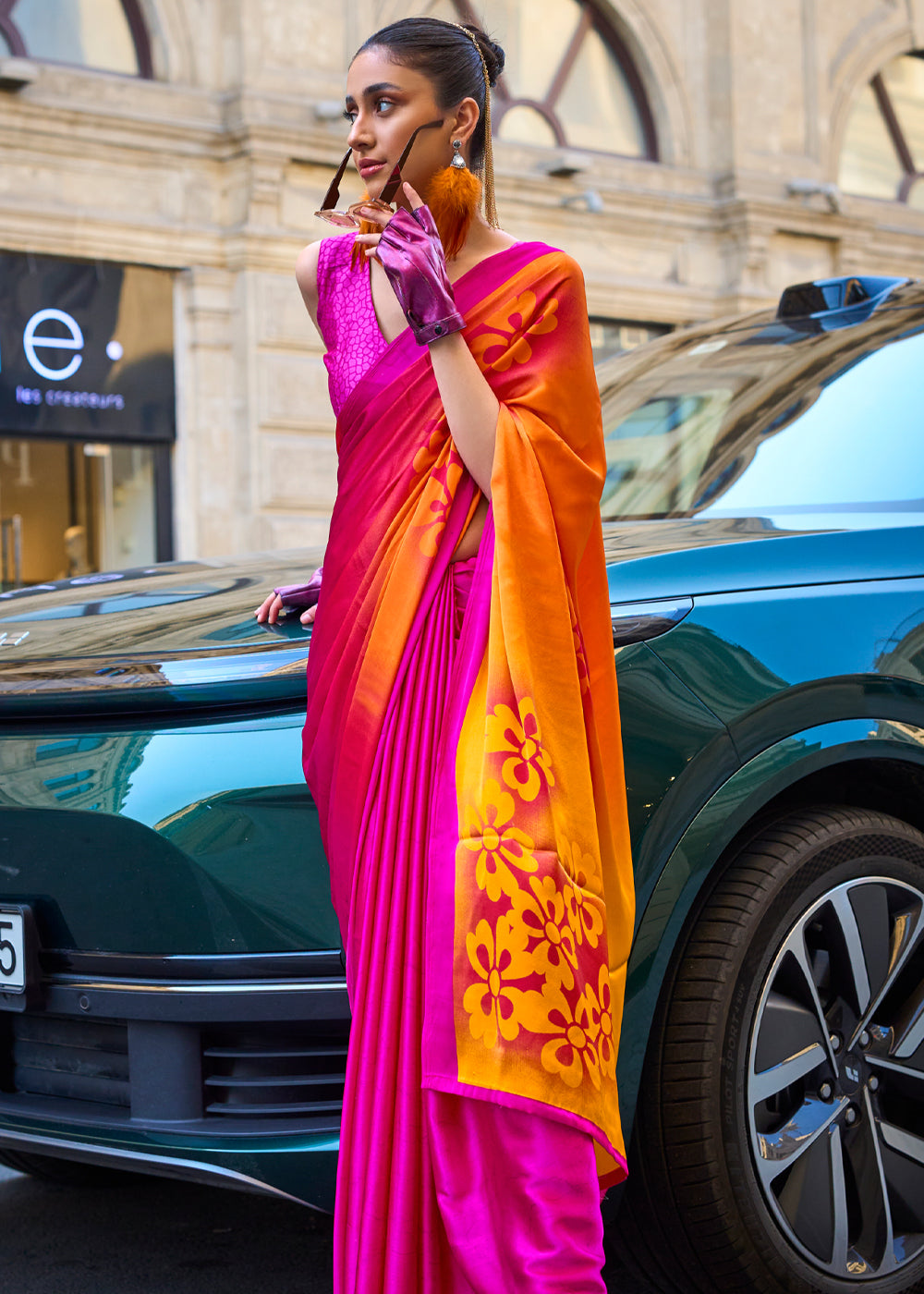 Rose Pink Elegant Satin Crepe Saree – A Perfect Blend of Luxury & Grace