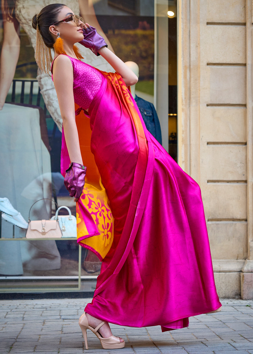 Rose Pink Elegant Satin Crepe Saree – A Perfect Blend of Luxury & Grace