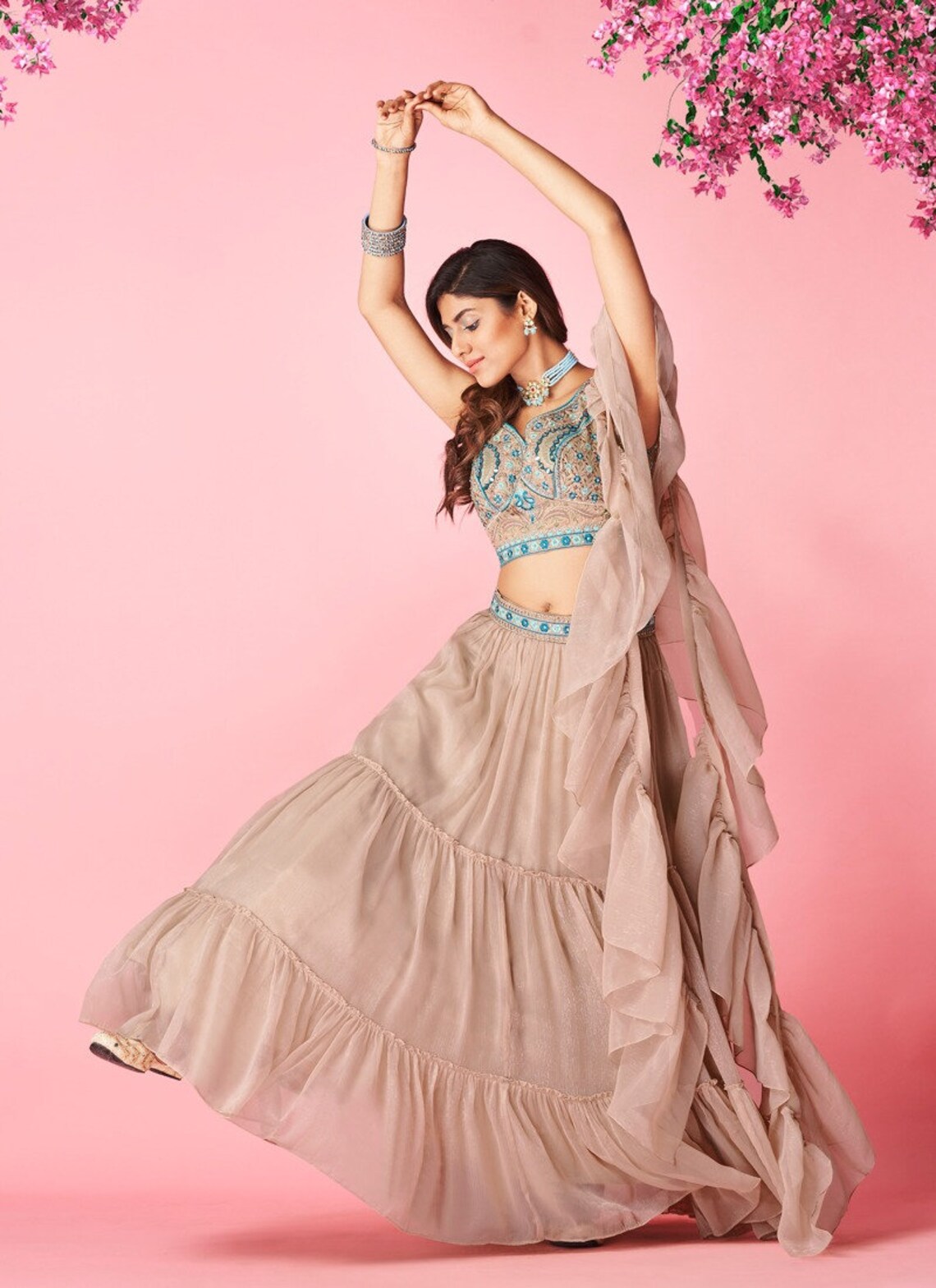 Rose Taupe Pakistani Art Silk Lehenga Choli For Indian Festival & Weddings - Thread Embroidery Work,