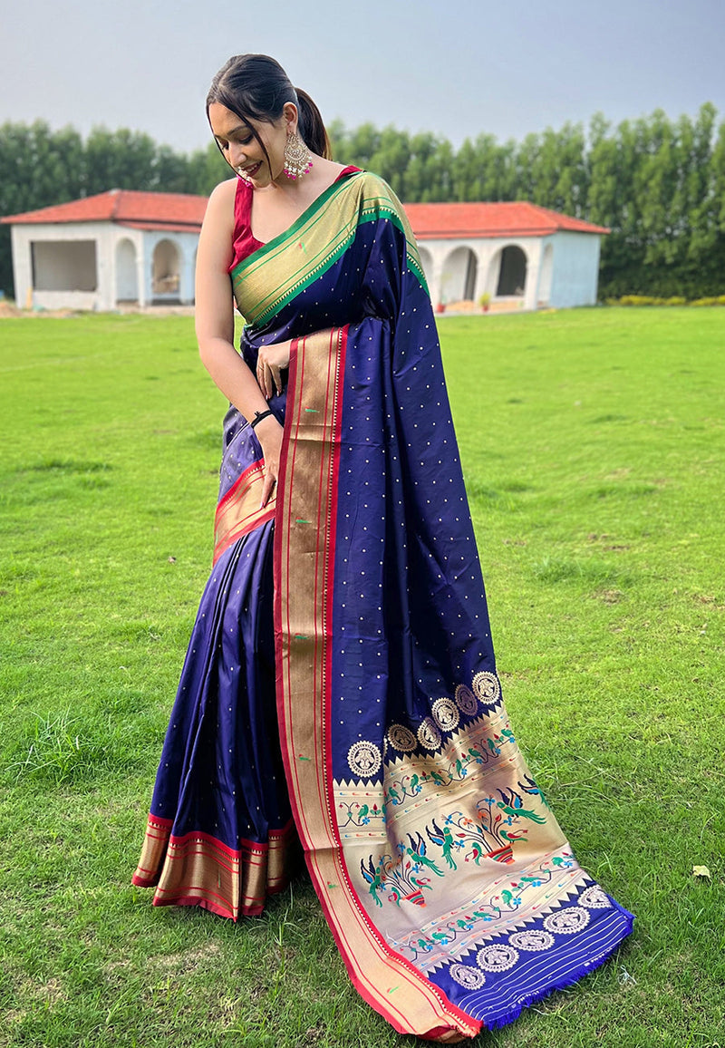 Royal Blue Elegant Paithani Silk Saree with Jacquard Weaving