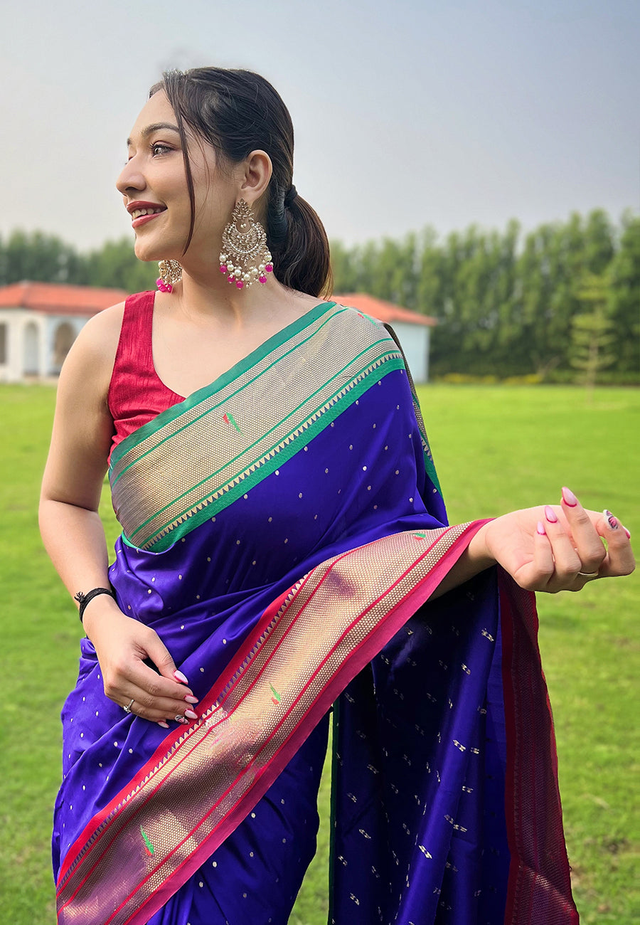 Royal Blue Elegant Paithani Silk Saree with Jacquard Weaving