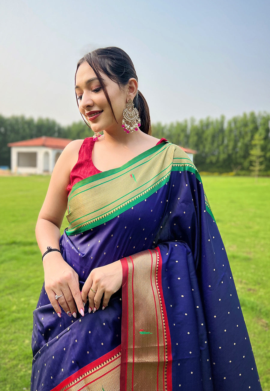 Royal Blue Elegant Paithani Silk Saree with Jacquard Weaving