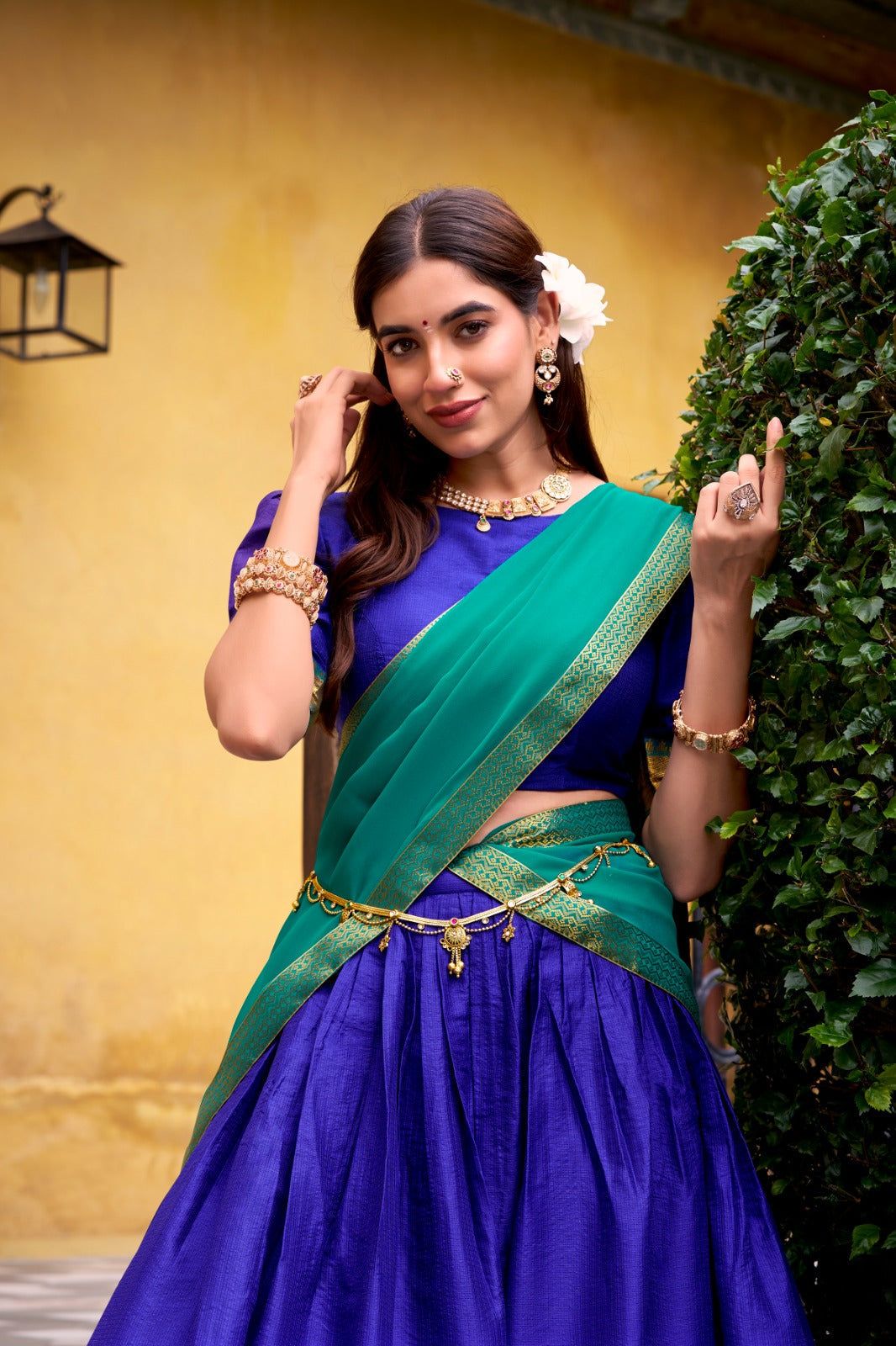 Royal Blue Elegant Poly Cotton Zari Weaving Stitched Lehenga Choli with Georgette Lace-Border Dupatta Premium Festive & Wedding Wear
