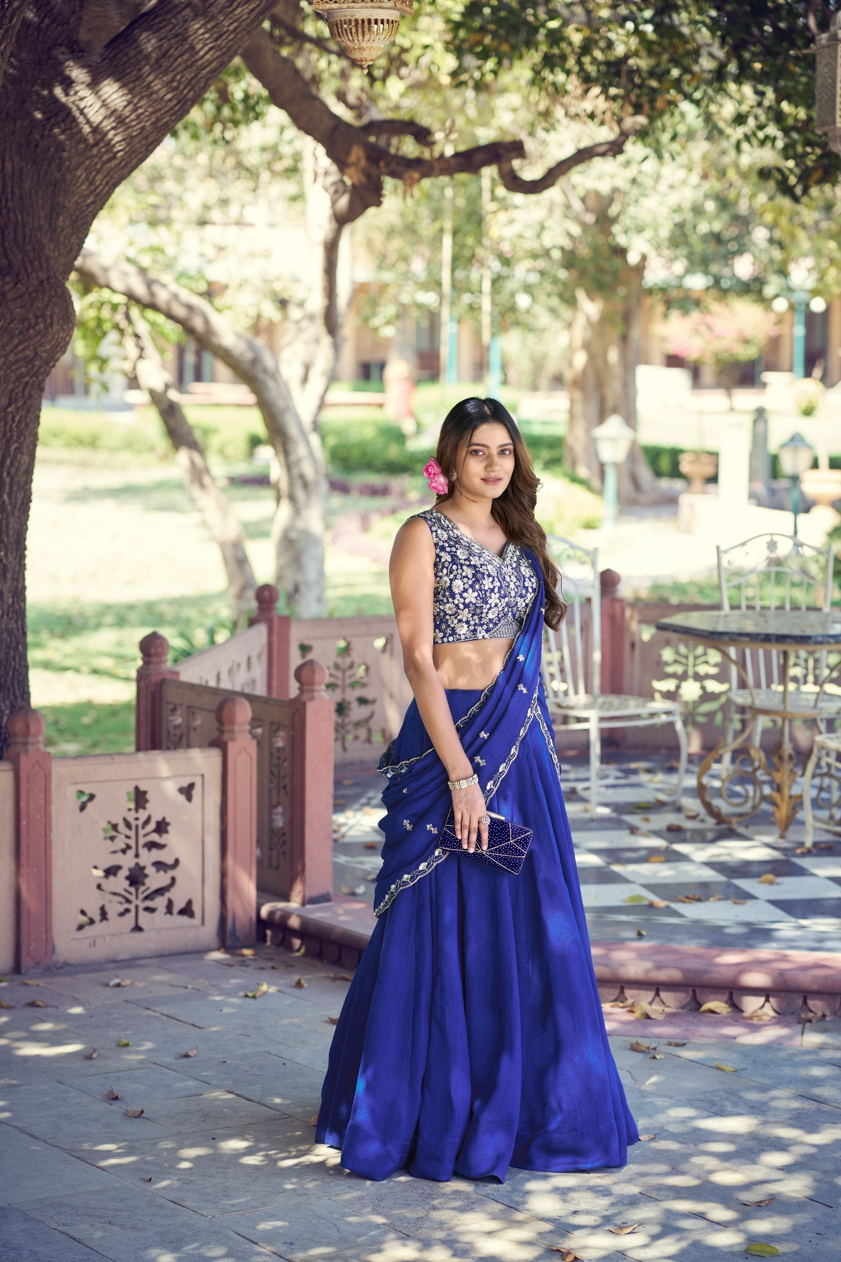 Royal blue Kashmiri Embroidered Lehenga