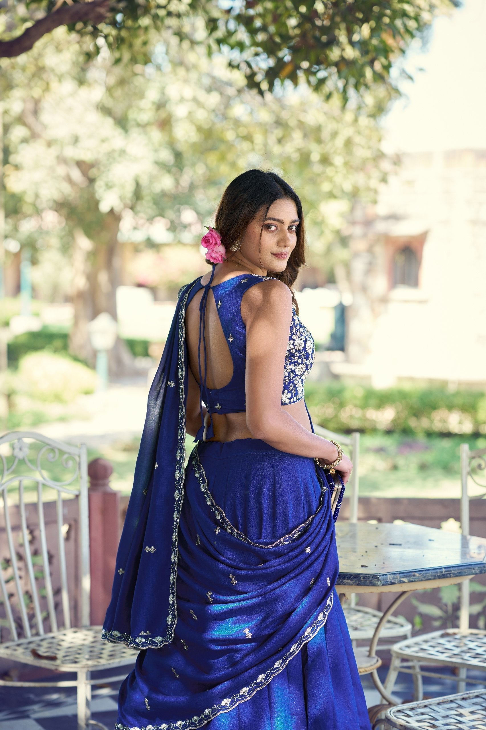 Royal blue Kashmiri Embroidered Lehenga