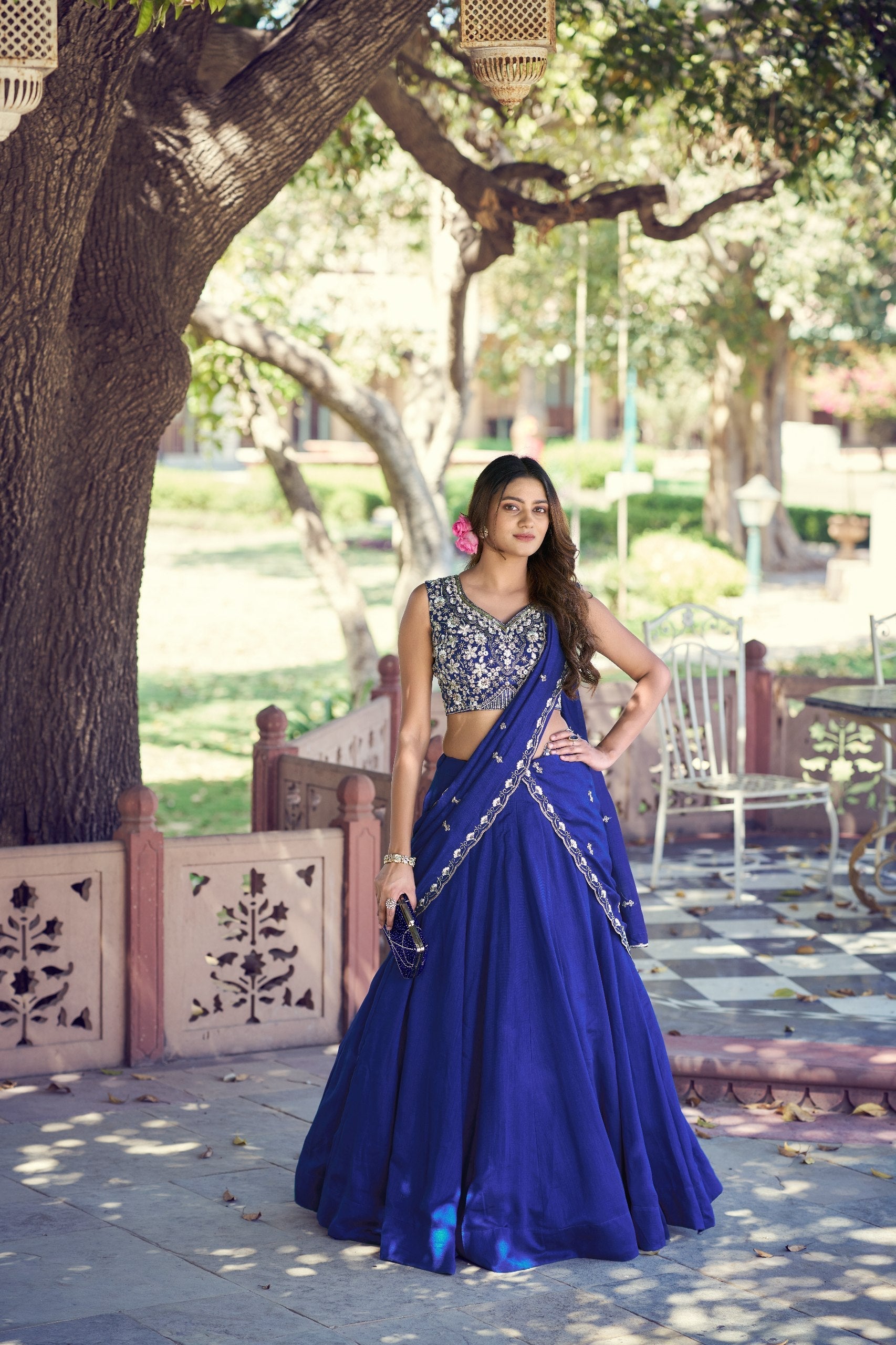 Royal blue Kashmiri Embroidered Lehenga