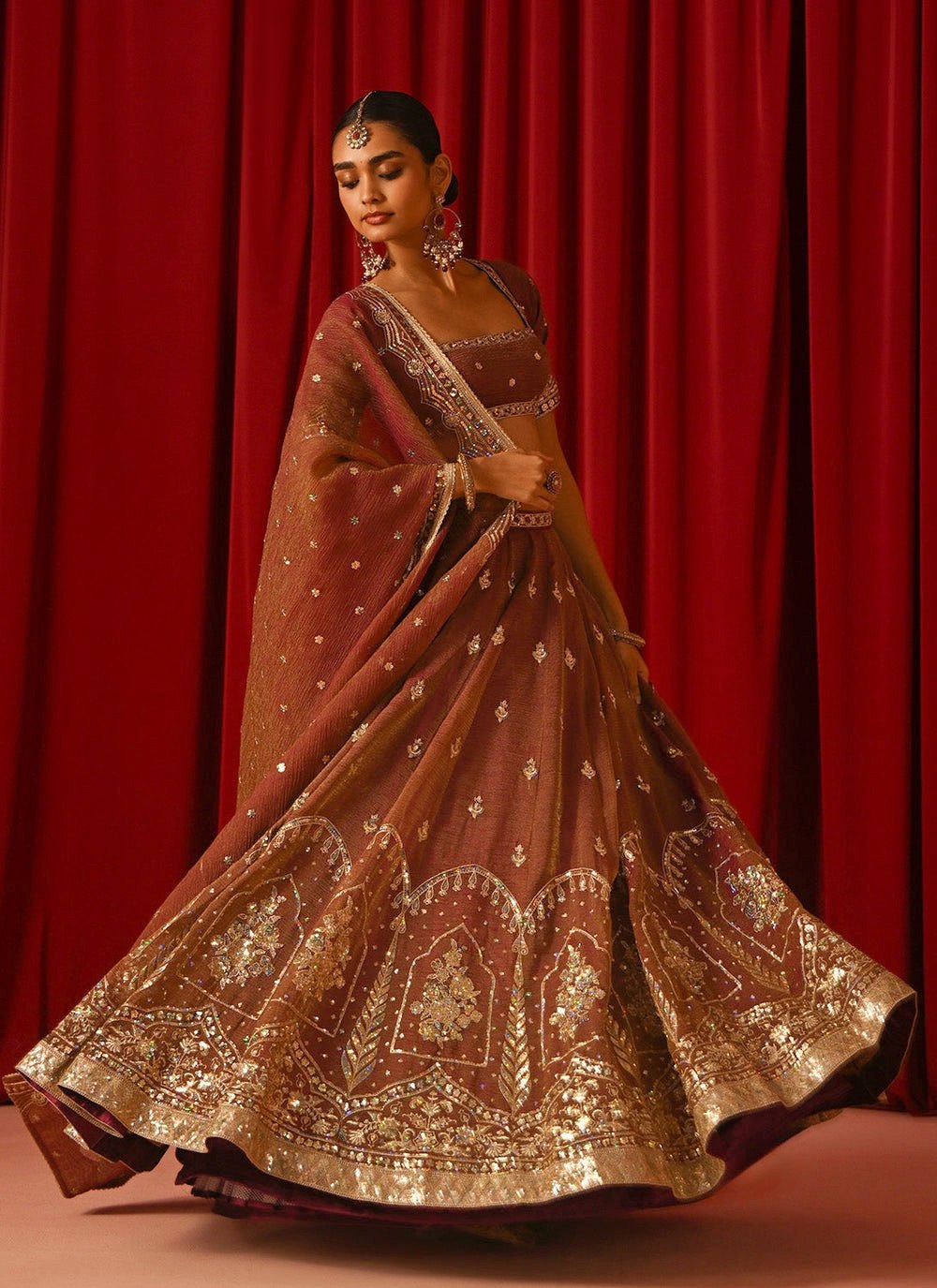Rust Orange Fandy Silk Lehenga Choli