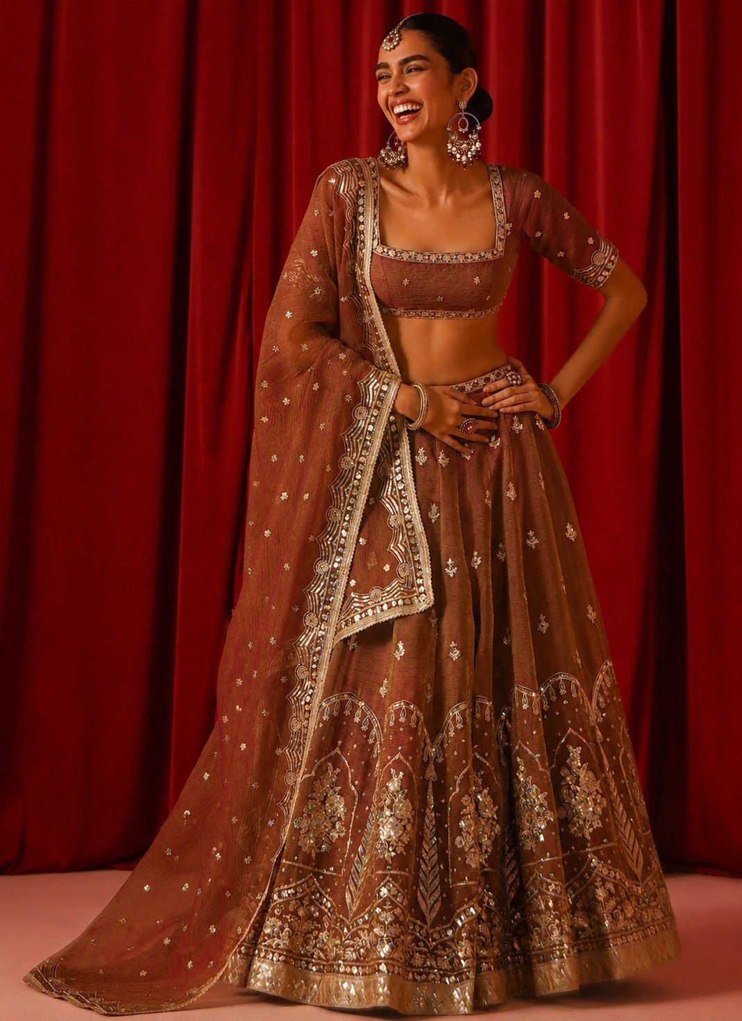 Rust Orange Fandy Silk Lehenga Choli