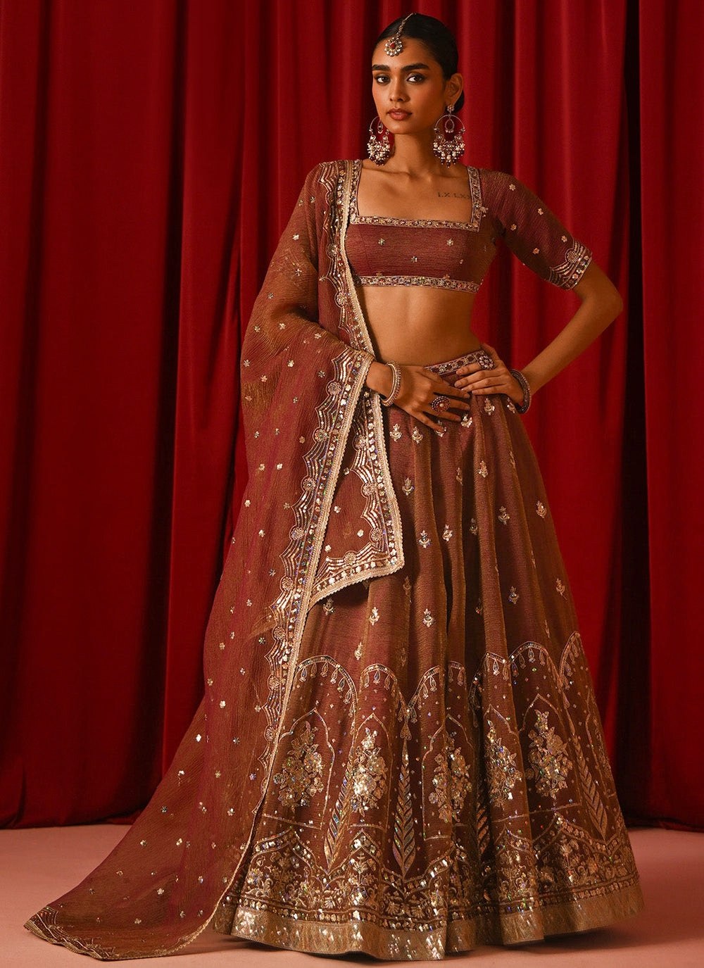 Rust Orange Fandy Silk Lehenga Choli