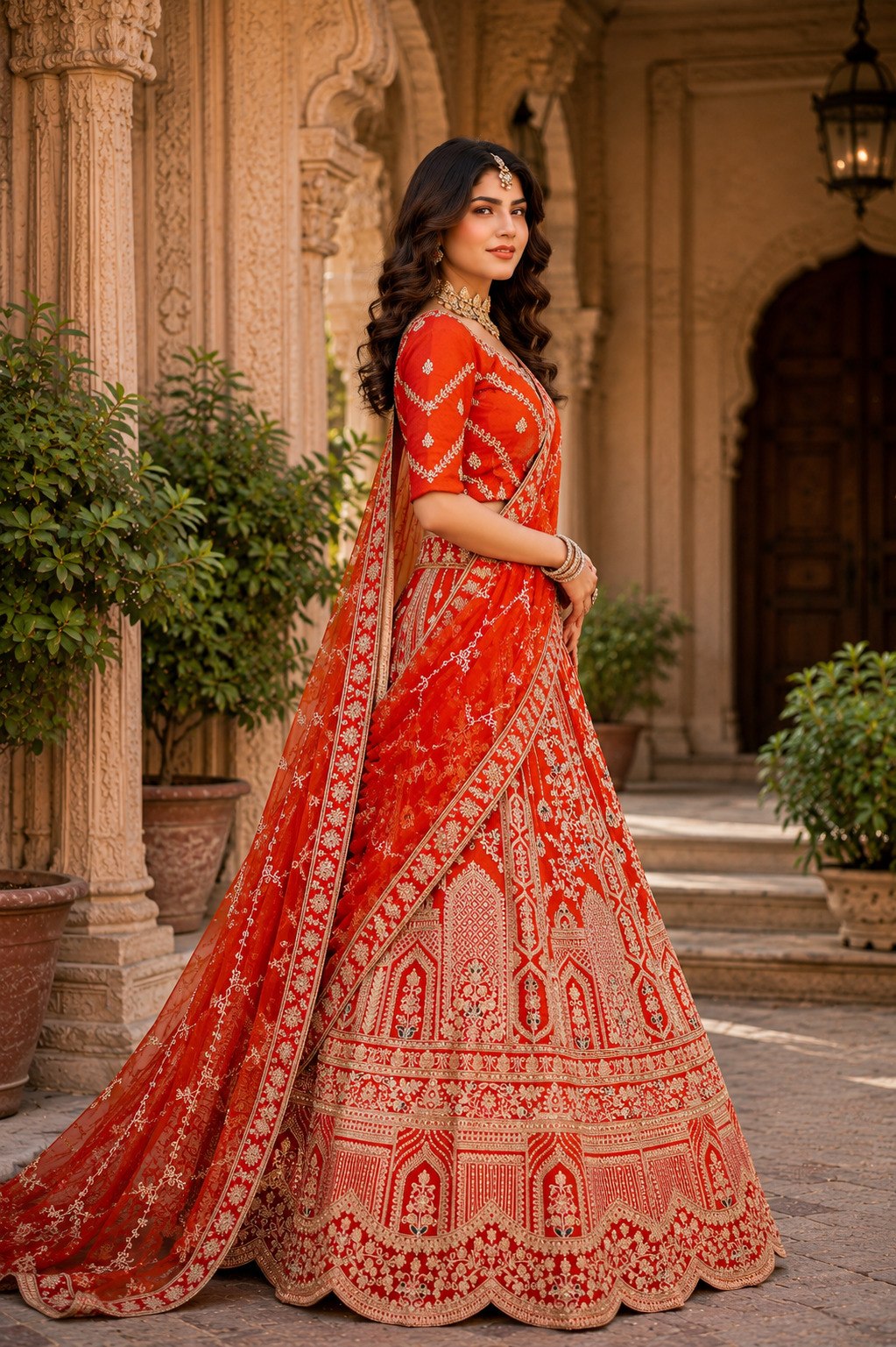 Rust Orange Royal Silk Bridal Lehenga