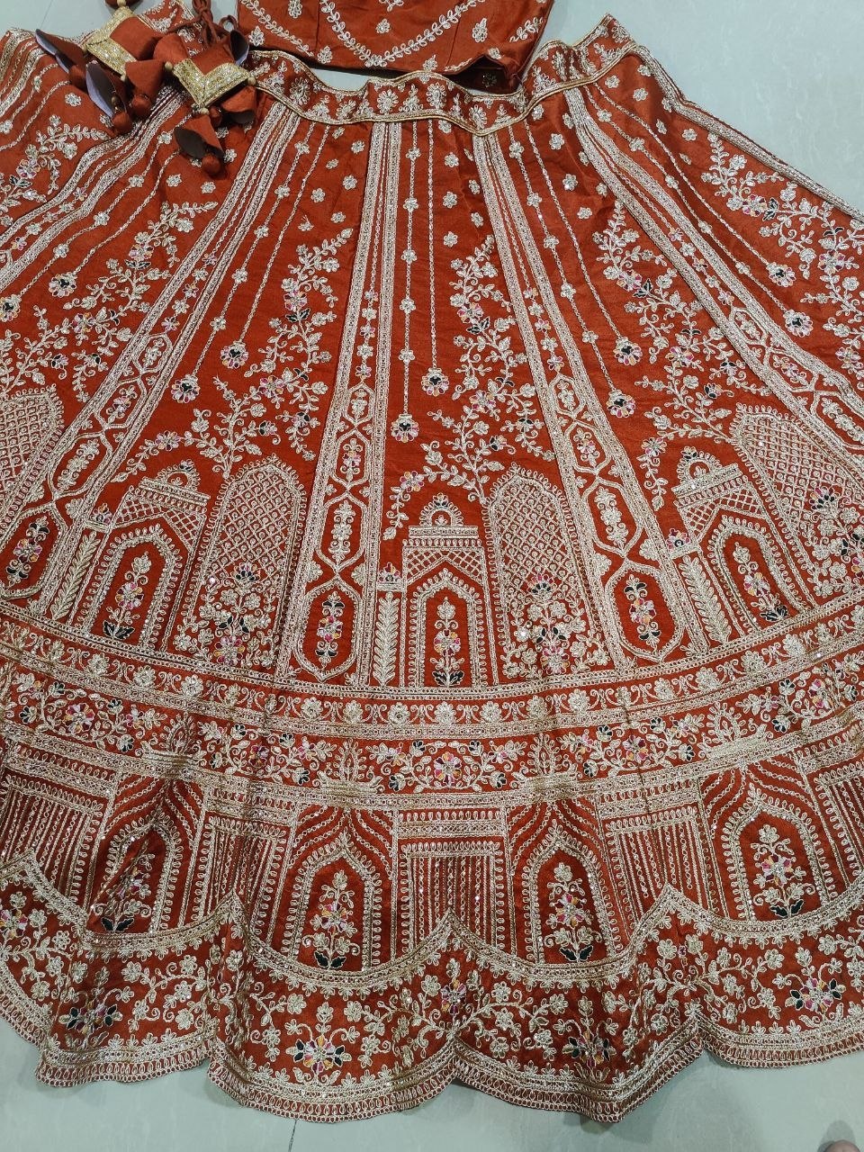 Rust Orange Royal Silk Bridal Lehenga
