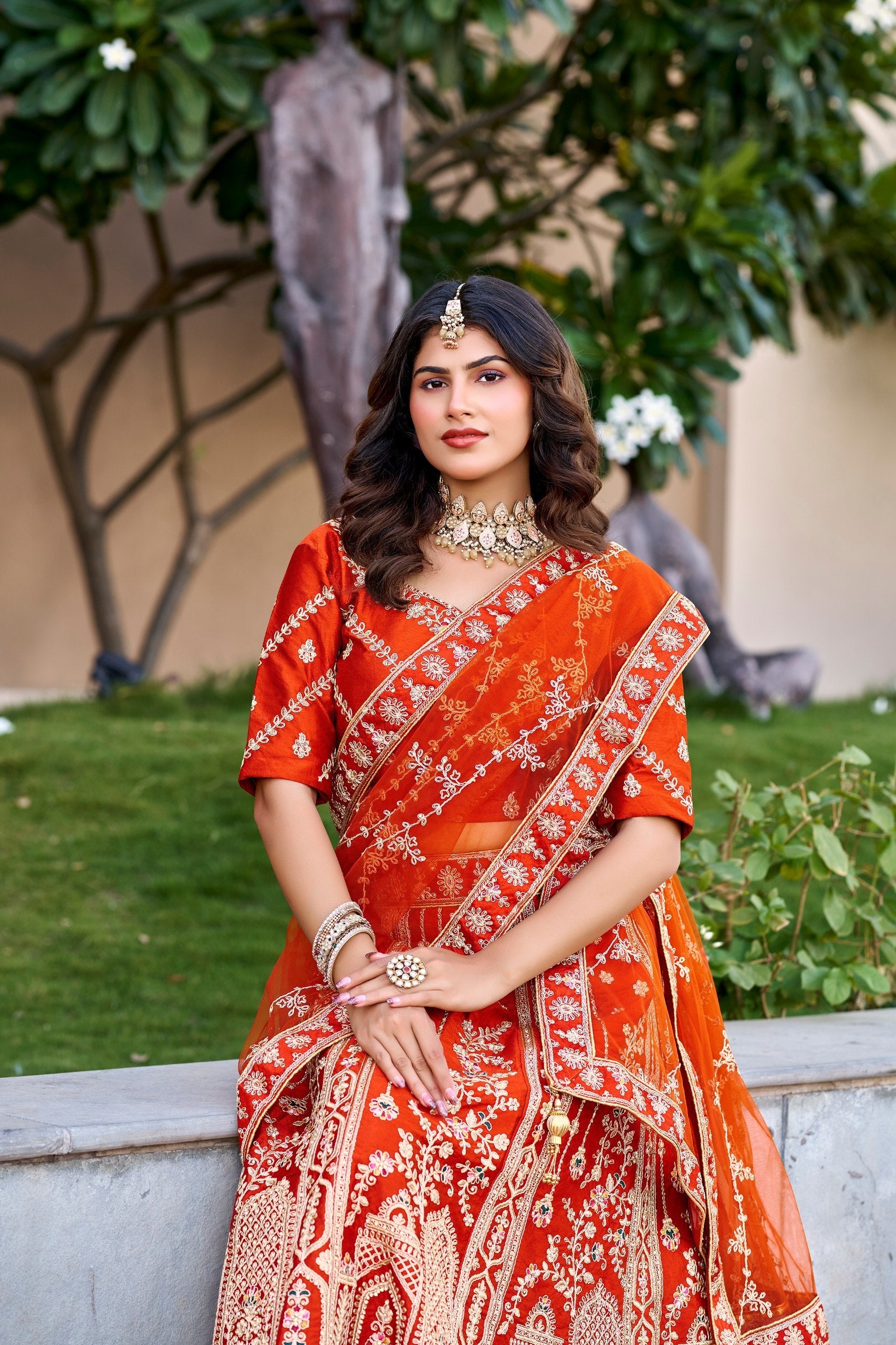 Rust Orange Royal Silk Bridal Lehenga