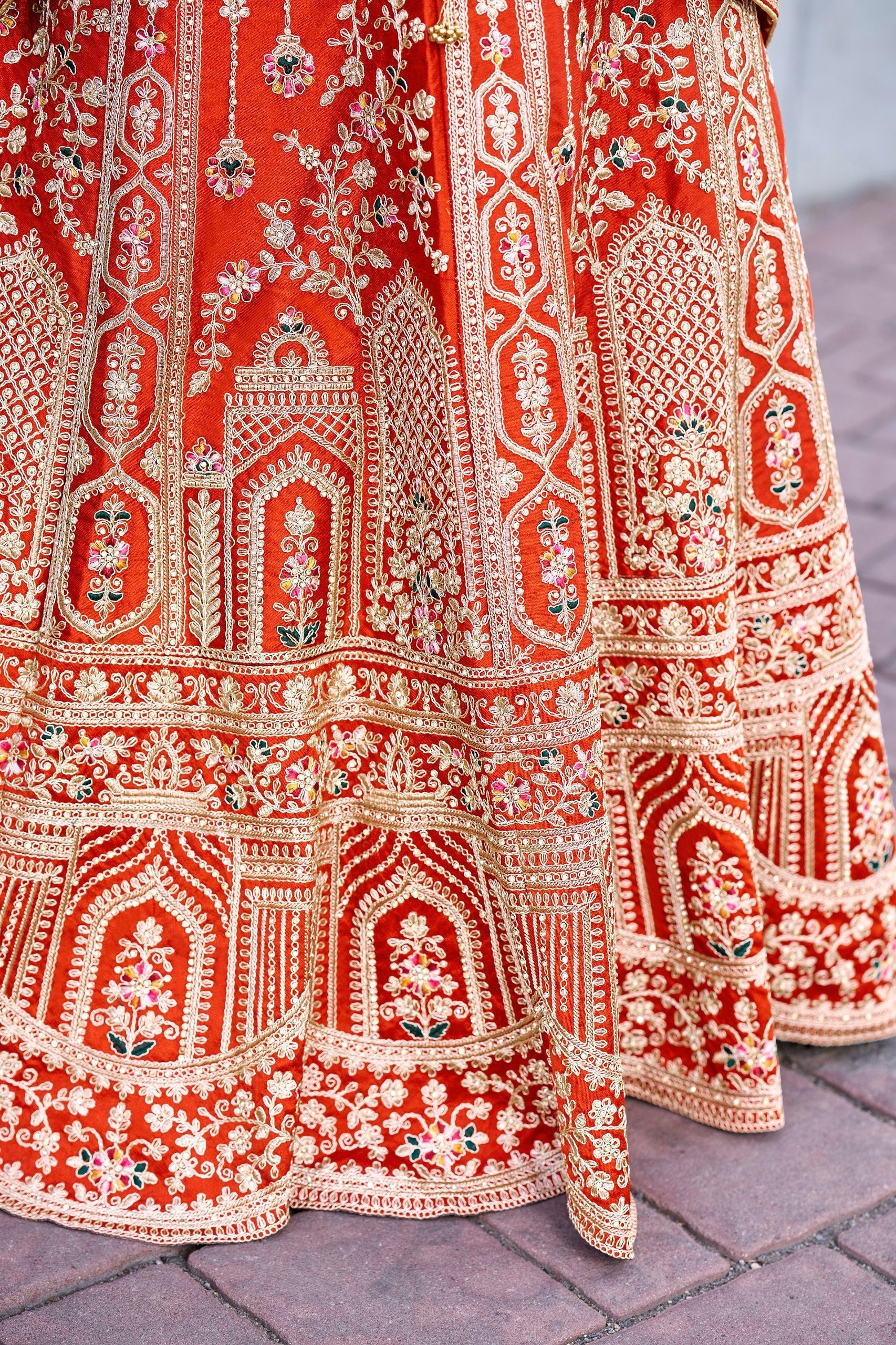 Rust Orange Royal Silk Bridal Lehenga
